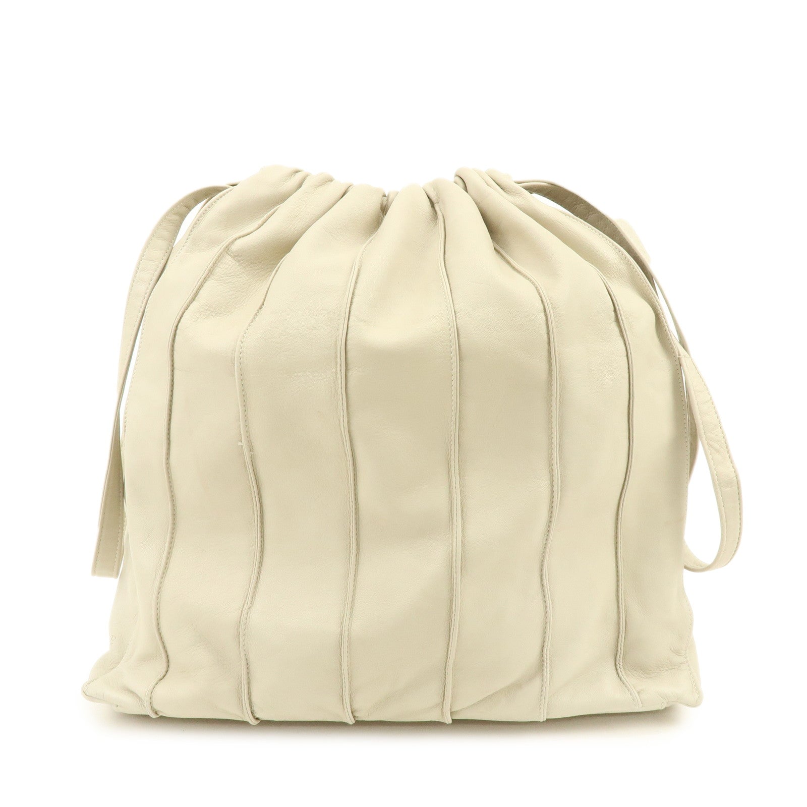 LOEWE Leather Drawstring Shoulder Bag Hand Bag Ivory