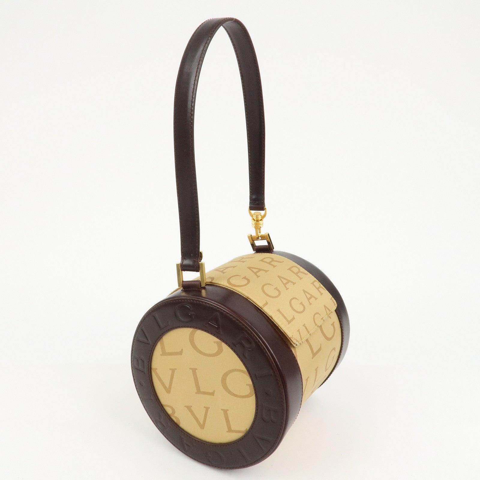 BVLGARI B-zero1Drum Leather Silk Shoulder Bag Hand Bag Beige Brown