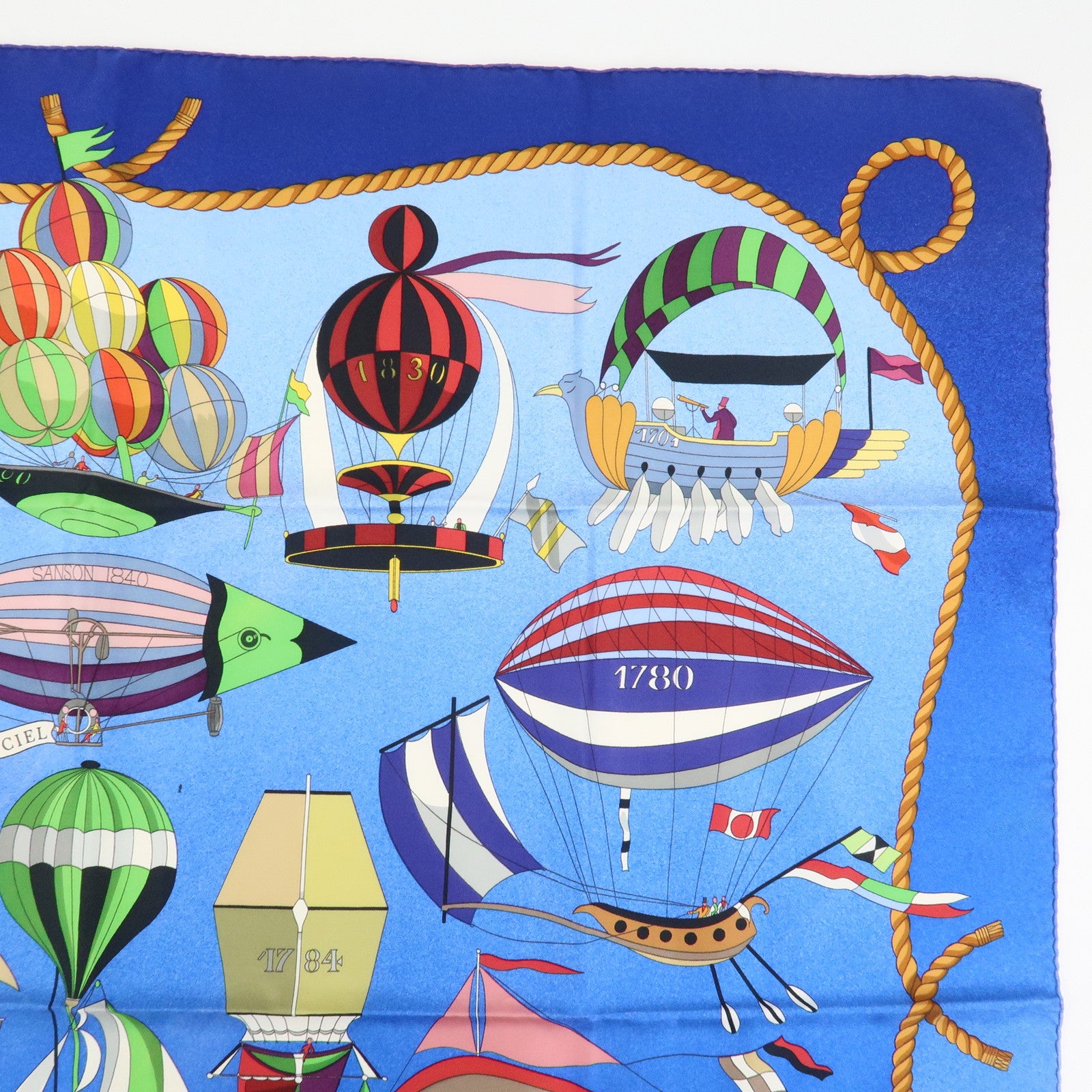 HERMES Carre 90 Silk 100% Scarf LES FOLIES DU CIEL Blue Multicolor