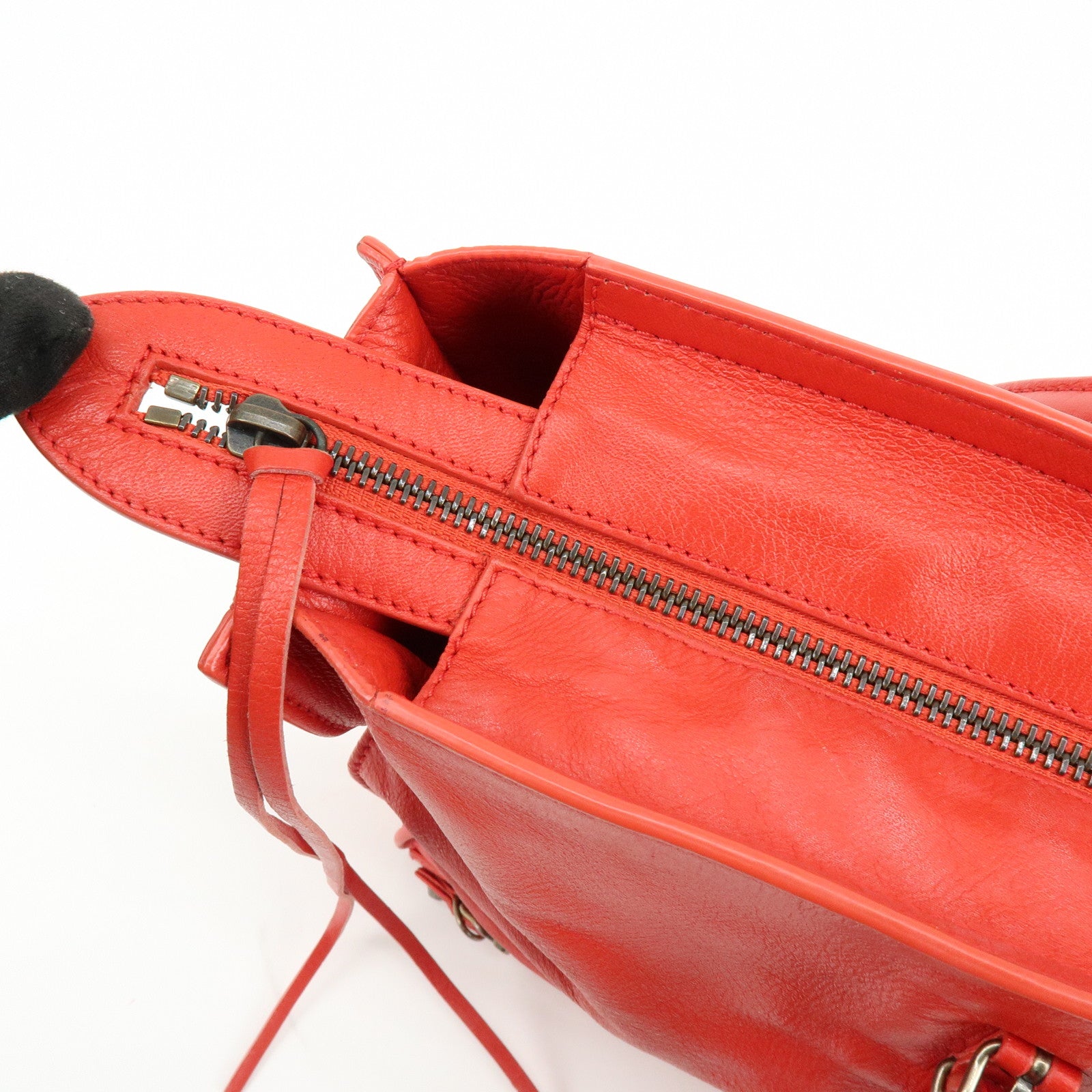 BALENCIAGA Paper Office Zip Leather Tote Bag Hand Bag Red 327771