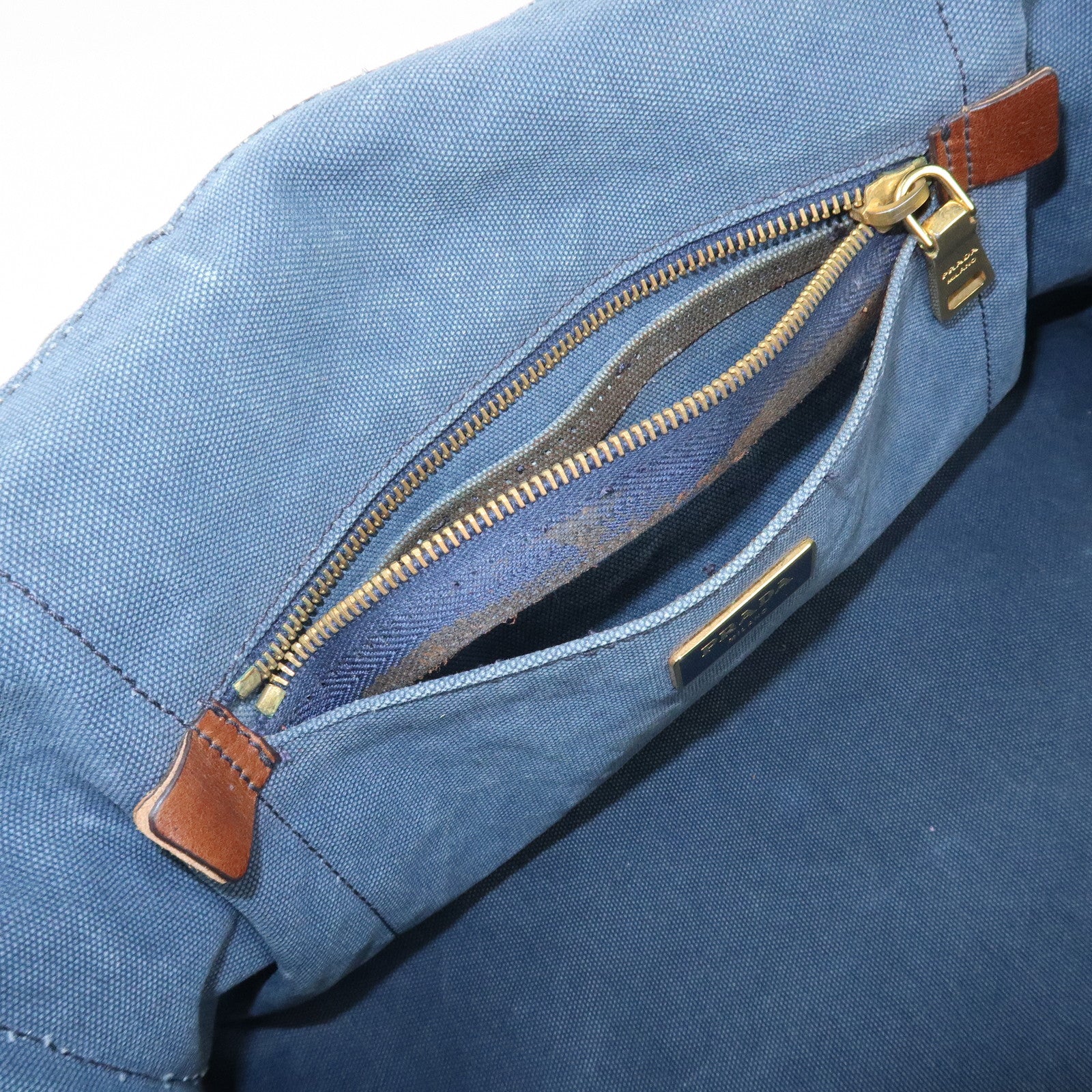 PRADA Logo Canapa Canvas Tote Bag Hand Bag Blue B1877B