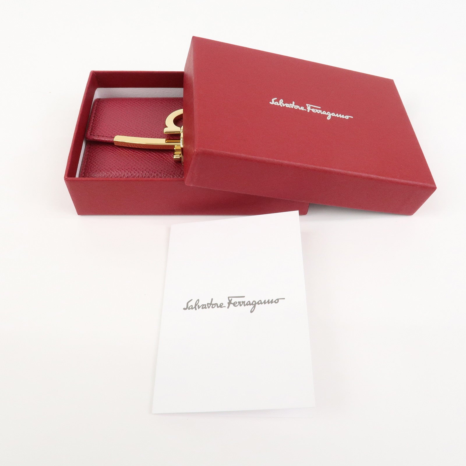 Ferragamo Gancini Leather 6 Ring Key Chain Key Case Red Gold
