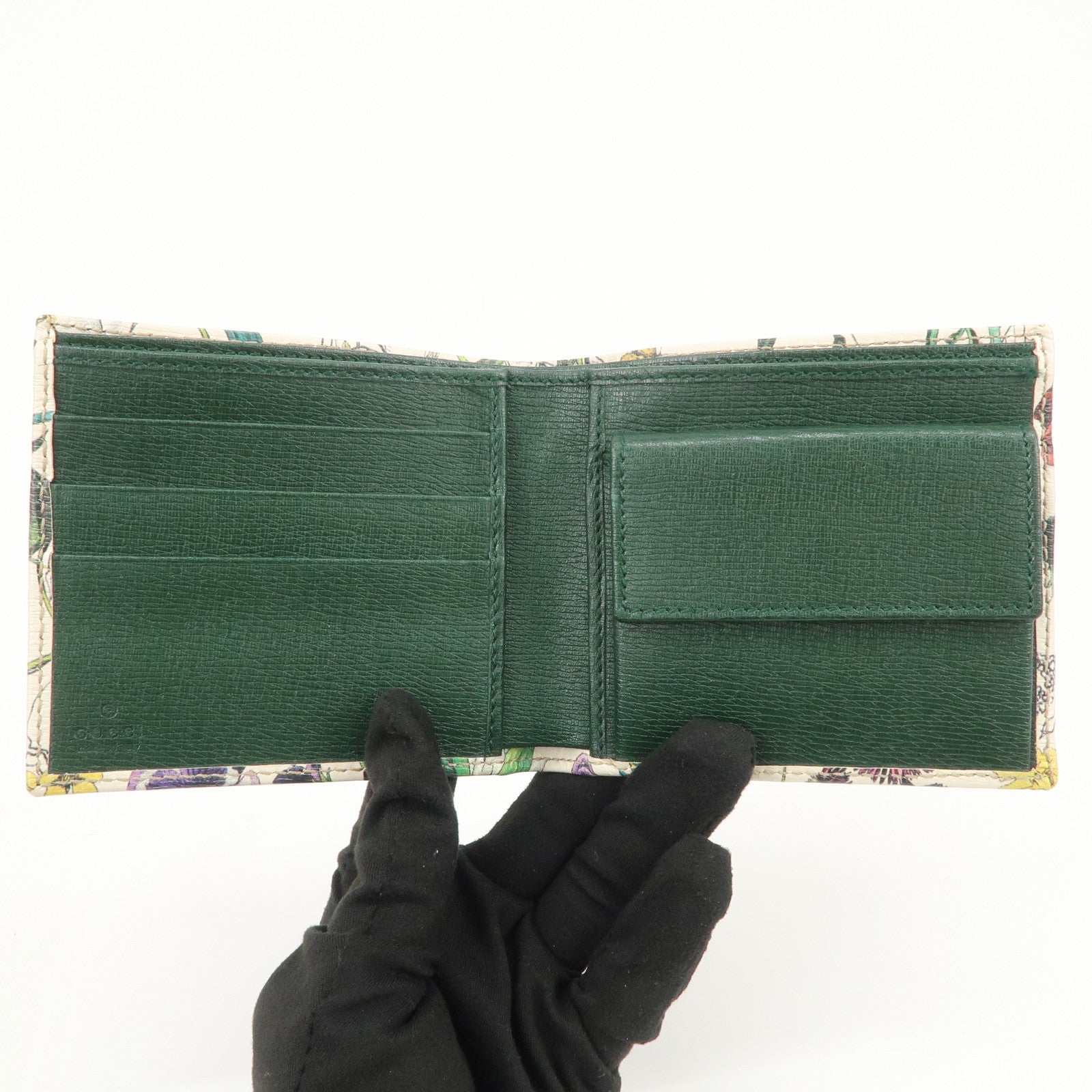 GUCCI GG Marmont Flora Canvas Leather Compact Wallet Ivory 04848