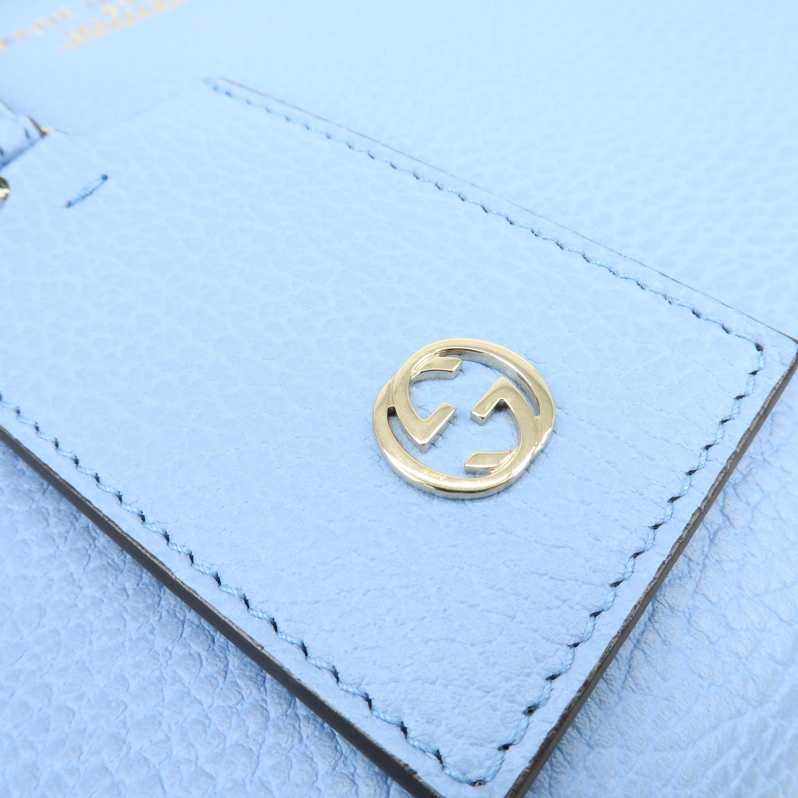 GUCCI Interlocking G Leather 2Way Bag Hand Bag Light Blue 368827