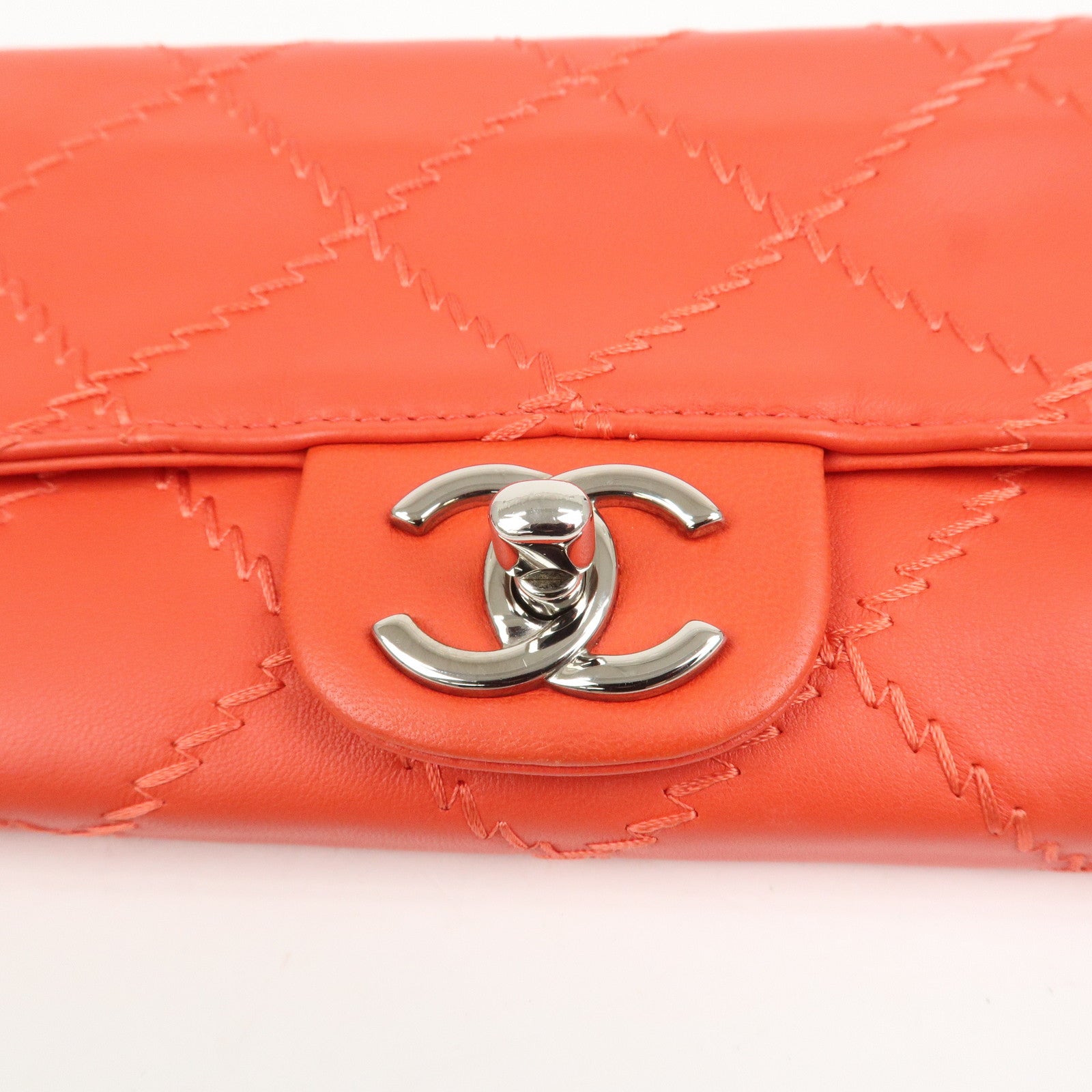 CHANEL COCO Mark Ultra Stitch Leather Chain Wallet Red