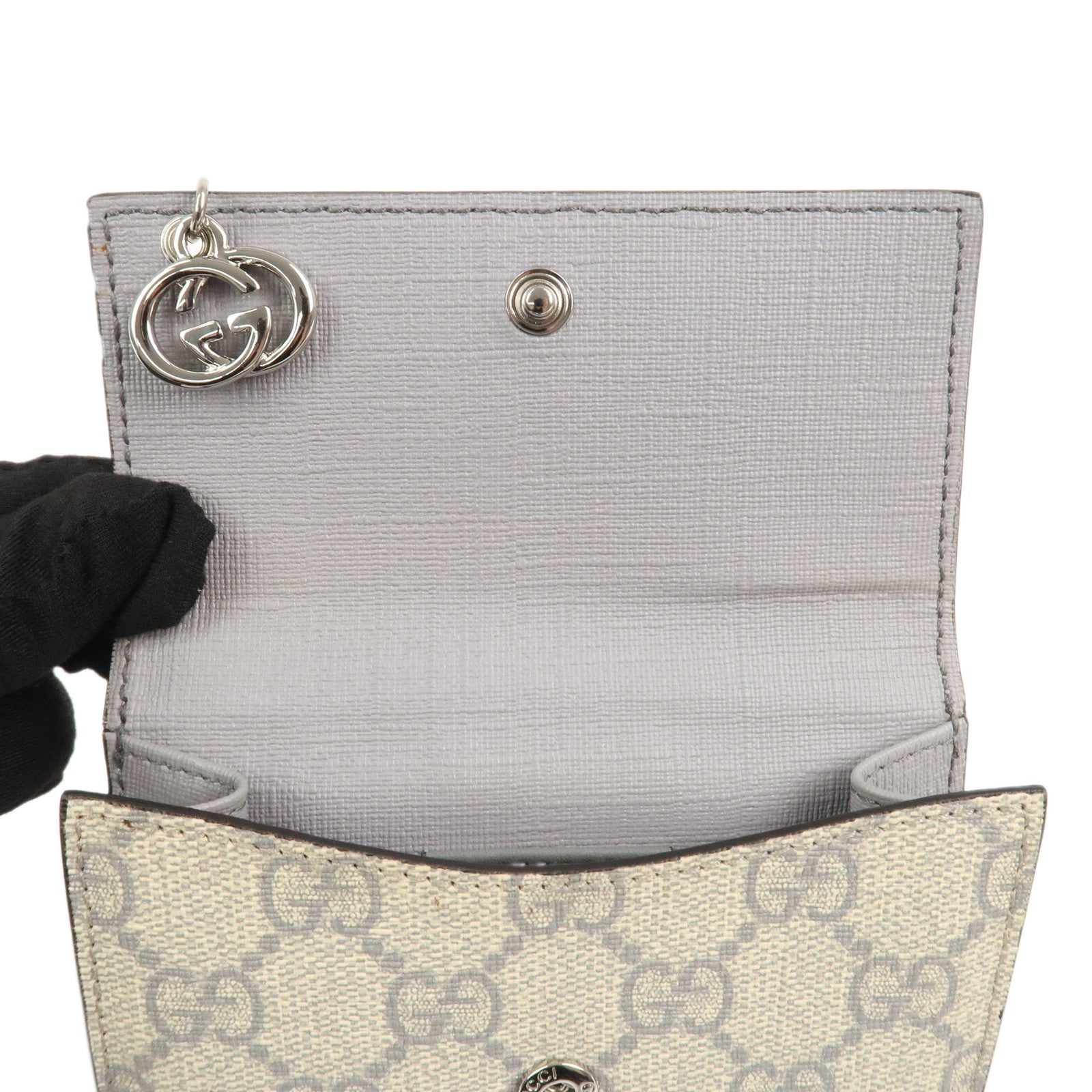 GUCCI Interlocking G GG Supreme W Flap Compact Wallet Beige Gray 212105