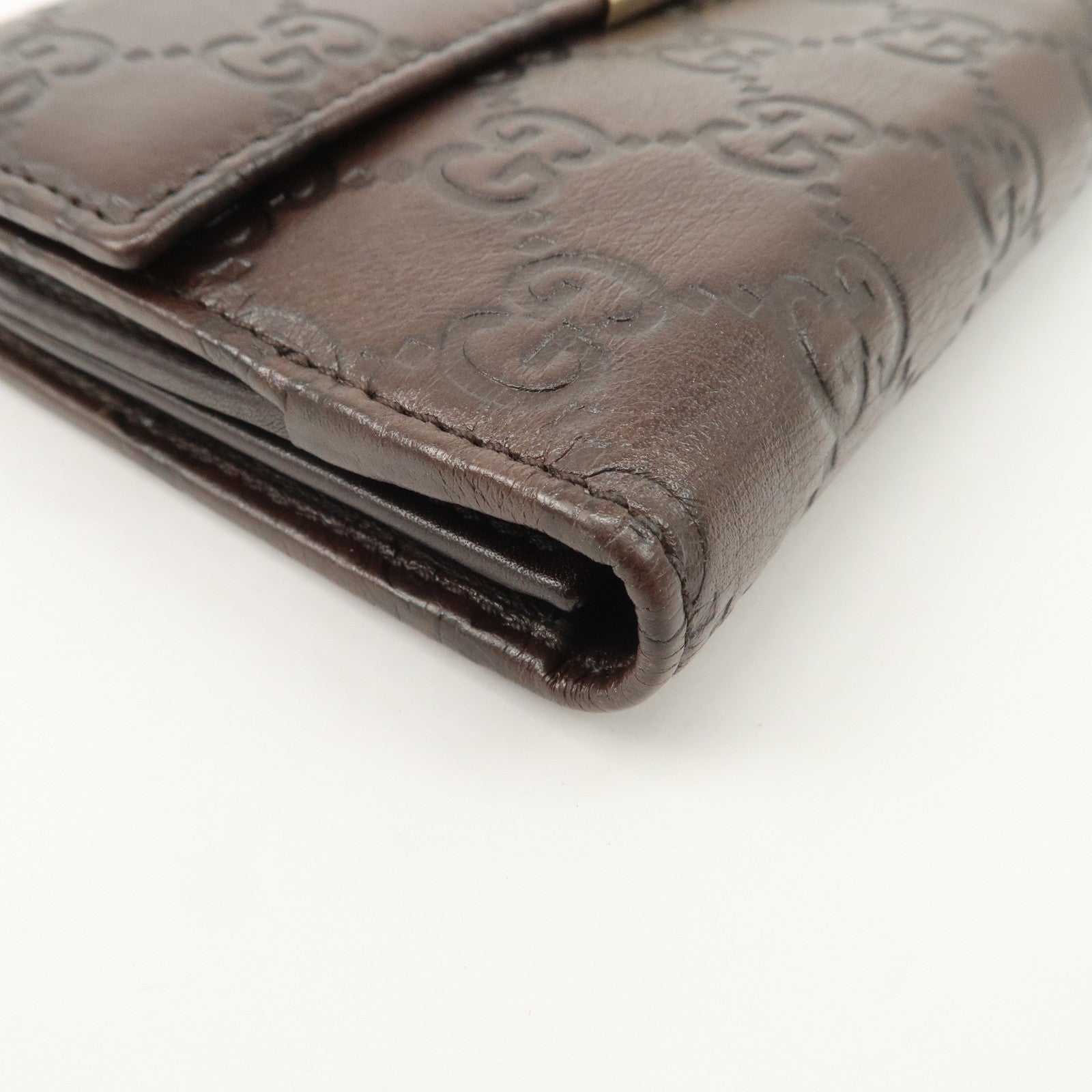 GUCCI Guccissima Leather W Hook Bi-Fold Long Wallet Brown 112715 Used