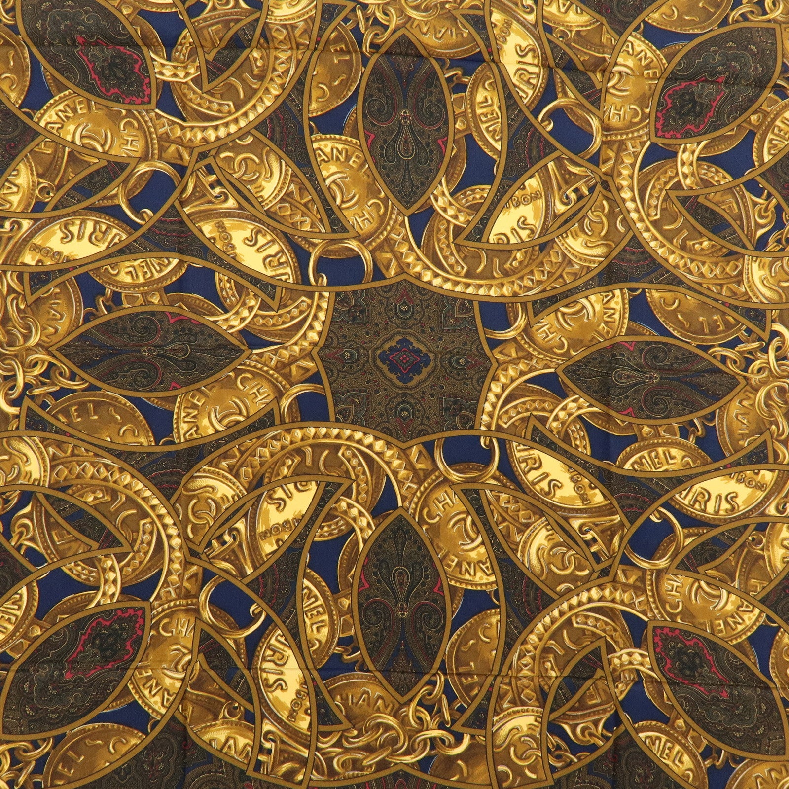 CHANEL Silk 100% Scarf Paisley Pattern Brown Multicolor