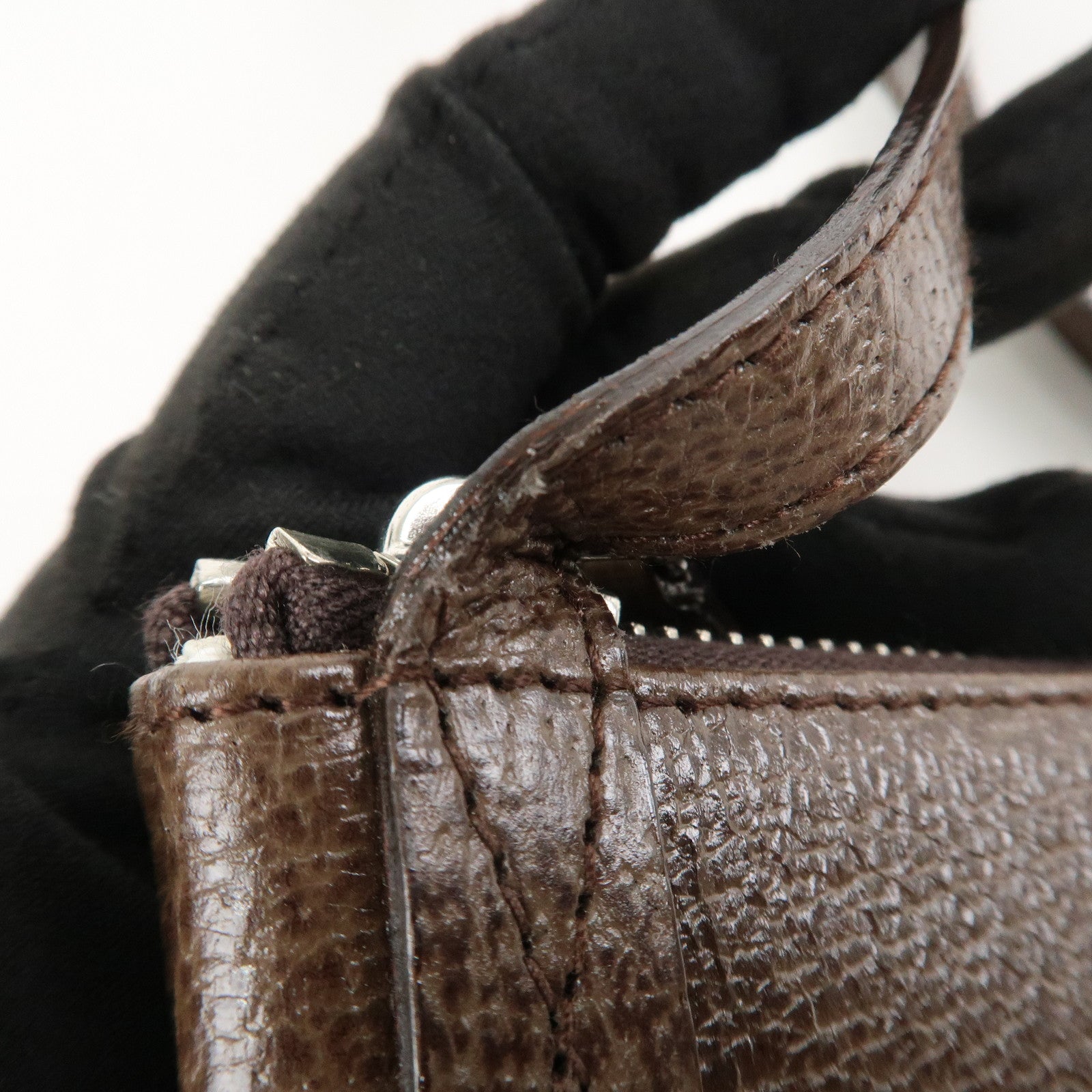 BVLGARI Logo Mania Leather Canvas Shoulder Bag Beige Brown