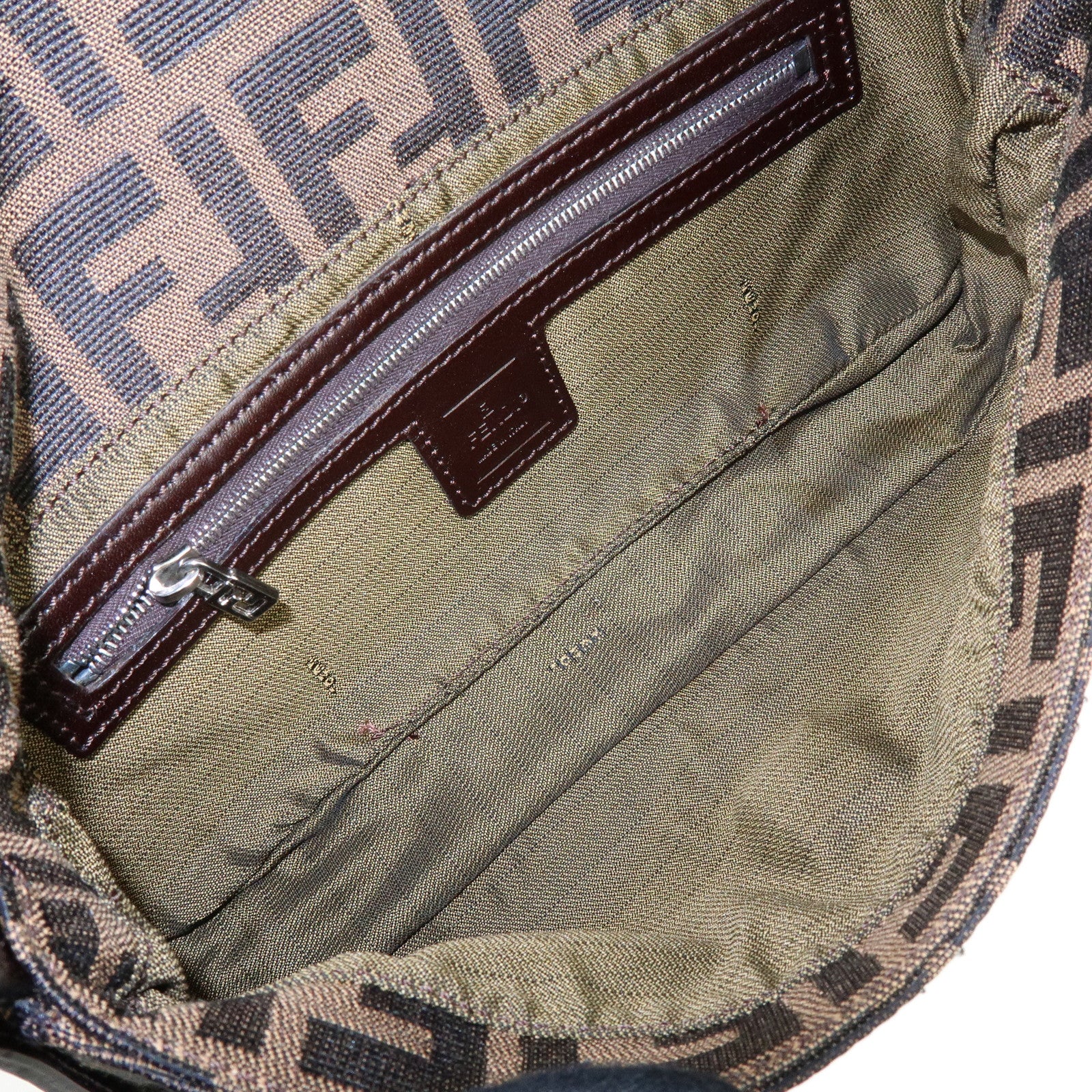 FENDI Mamma Baguette Zucca Canvas Leather Hand Bag Shoulder Bag