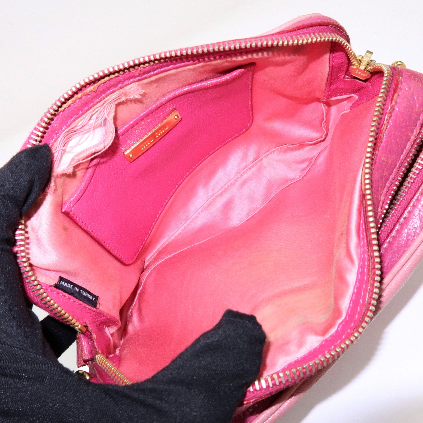 MIU MIU Logo Madras Leather Shoulder Bag Crossbody Bag Pink RT0539