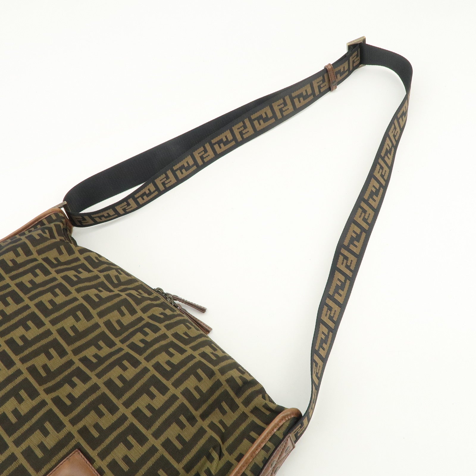 FENDI Zucca Canvas Leather Shoulder Bag Crossbody Bag Brown 7VA148