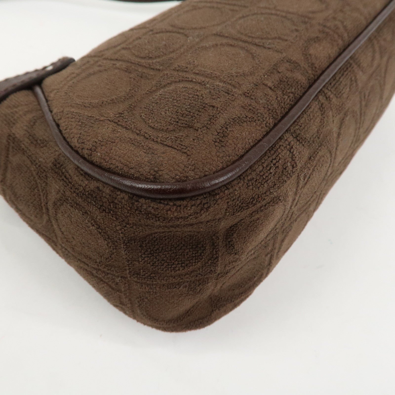 Ferragamo Gancini Polyester Leather Shoulder Bag Hand Bag Brown