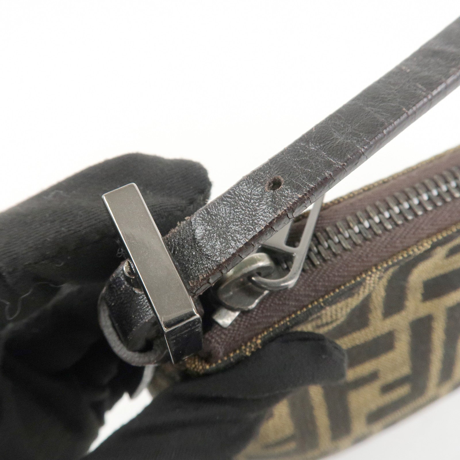 FENDI Zucca Canvas Leather Mini Hand Bag Dark Brown Black 8BR155 Used