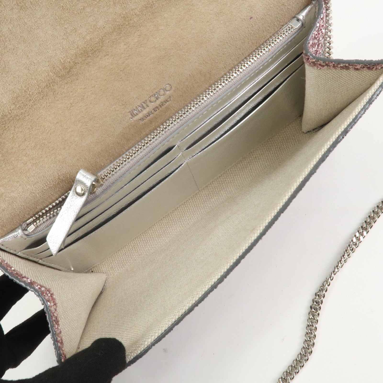 JIMMY CHOO Chain Shoulder Bag Clutch Bag Glitter Pink Gray Silver