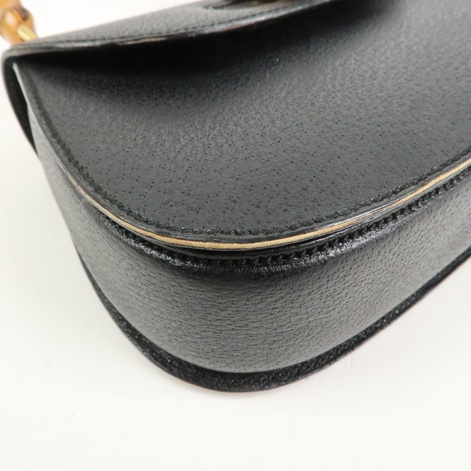 GUCCI Bamboo Leather 2Way Bag Hand Bag Shoulder Bag Black 000・2013