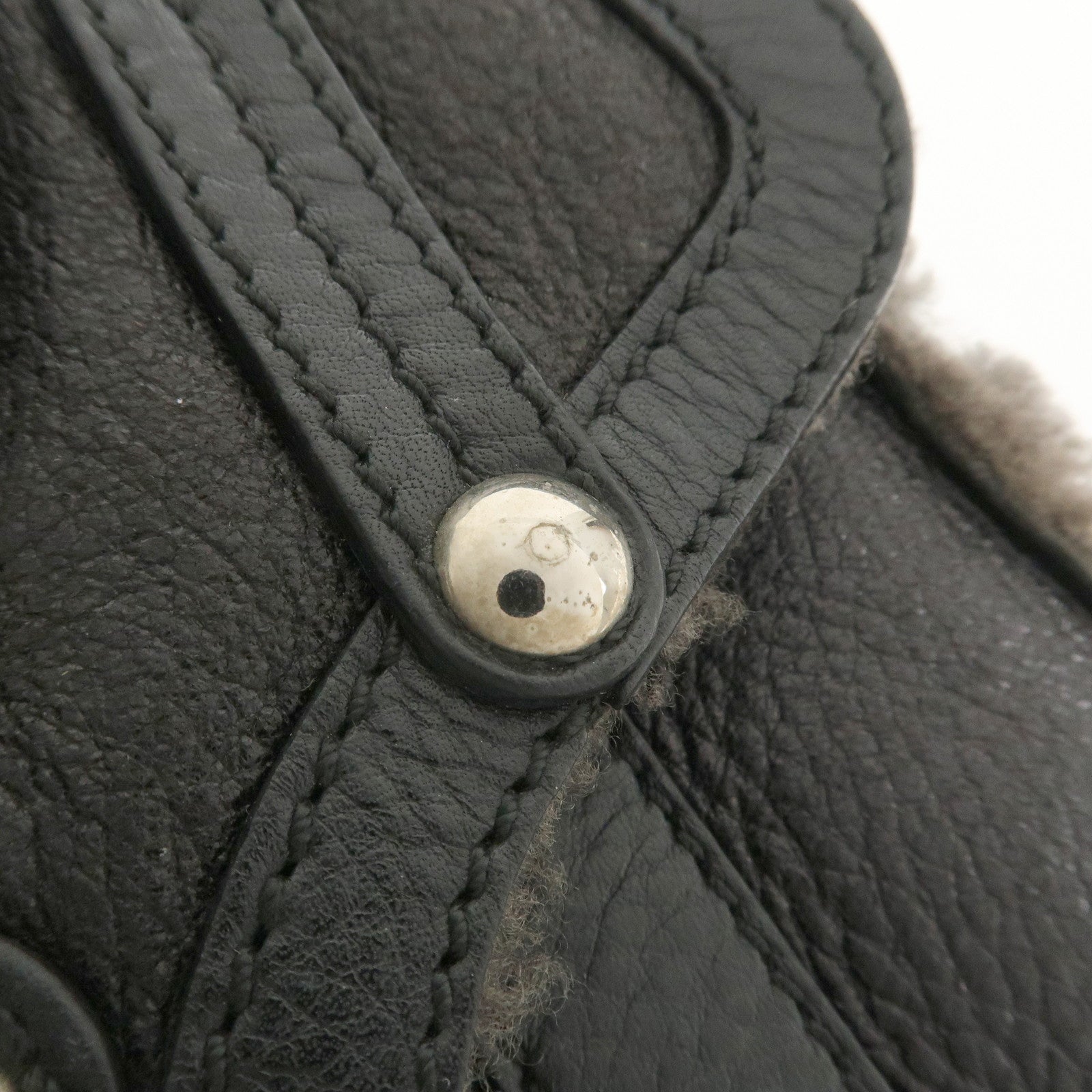 Ferragamo Gancini Mouton Leather Shoulder Bag Hand Bag Black