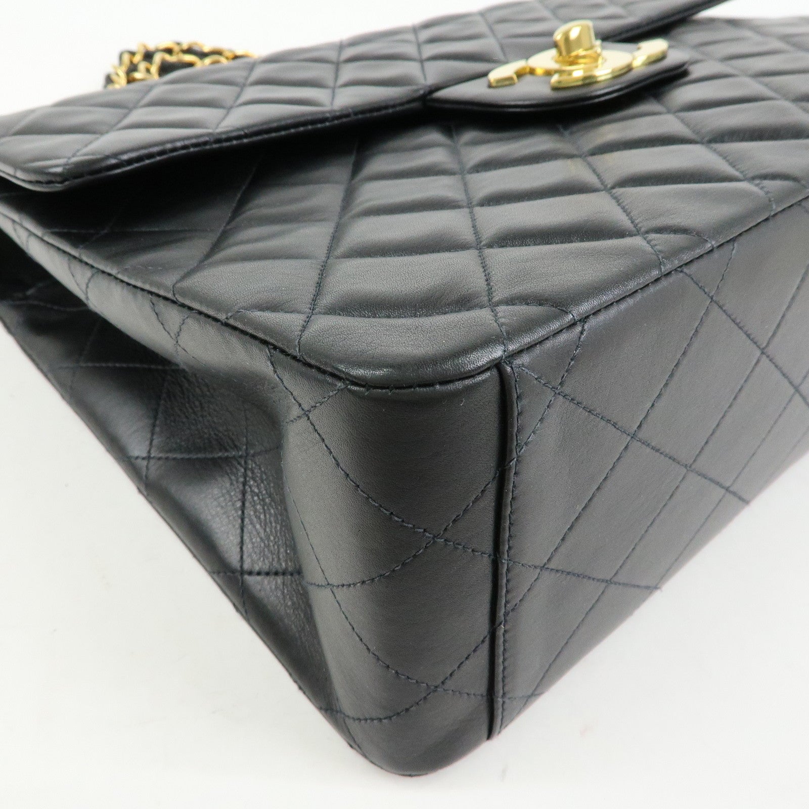 CHANEL Jumbo Matelasse 34 Lamb Skin Flap Shoulder Bag Black A01094