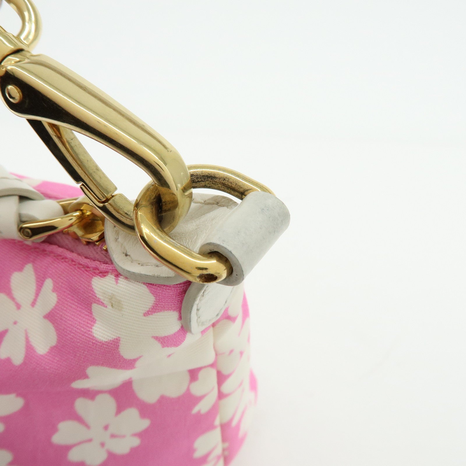 MIU MIU Spirit Canvas Leather Mini Hand Bag Pink White 5NE841