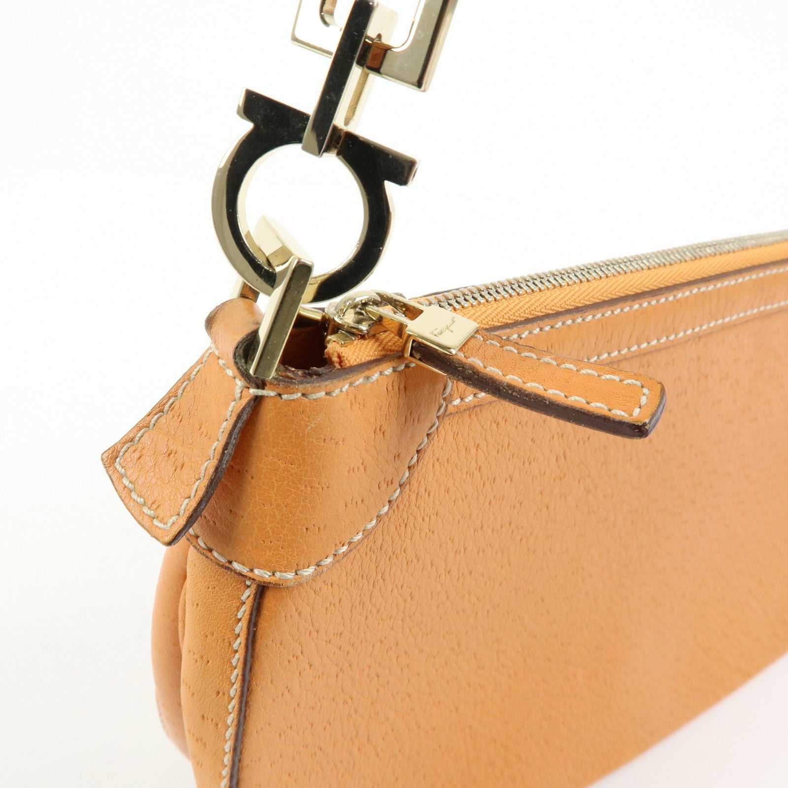 Ferragamo Gancini Leather Hand Bag Shoulder Bag Orange