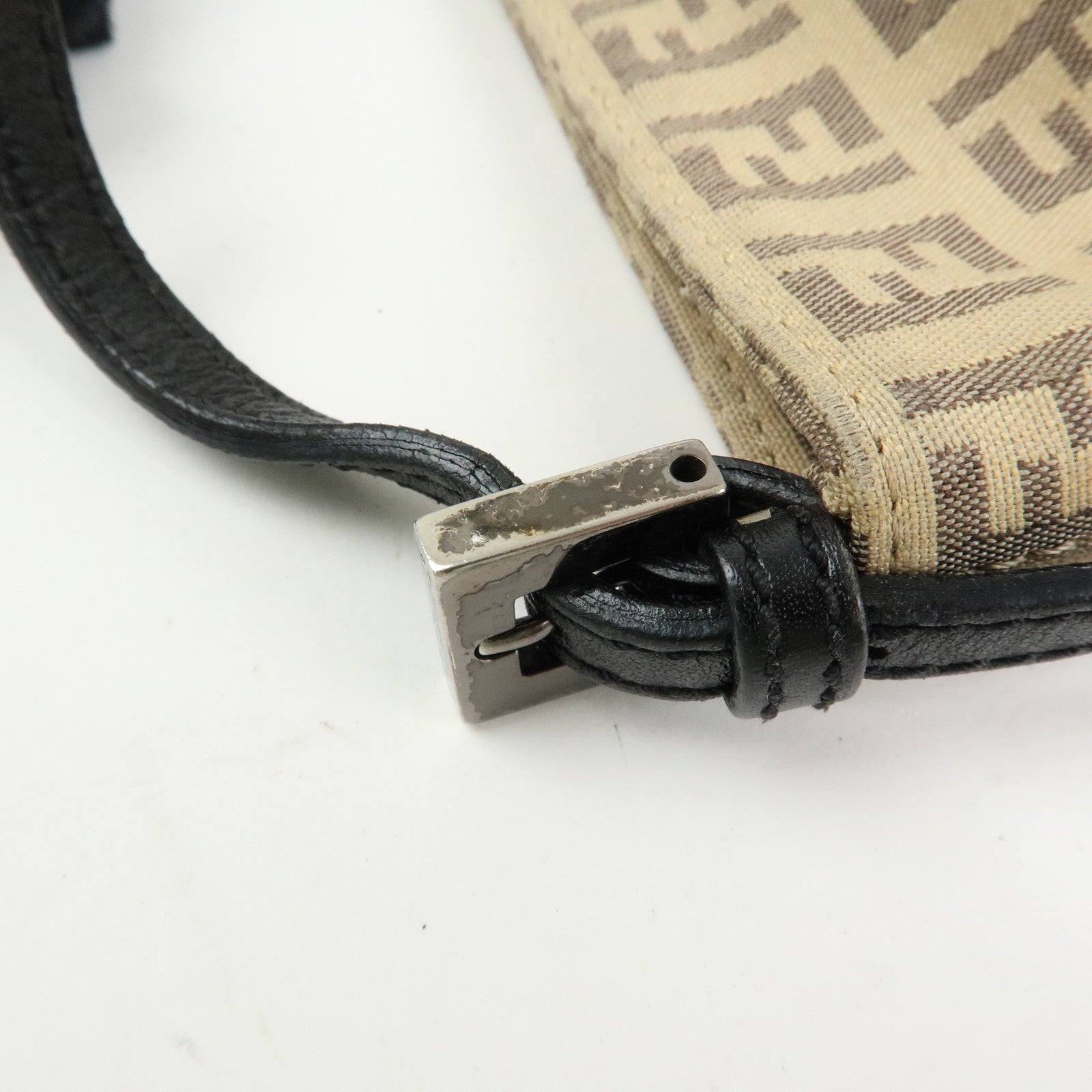 FENDI Zucchino Canvas Leather Mini Hand Bag Beige Black 8BK031