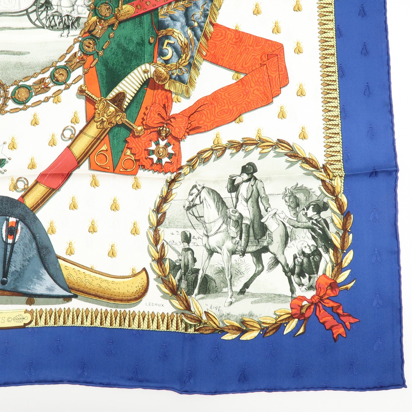 HERMES Carre 90 Silk 100% Scarf NAPOLEON Blue White