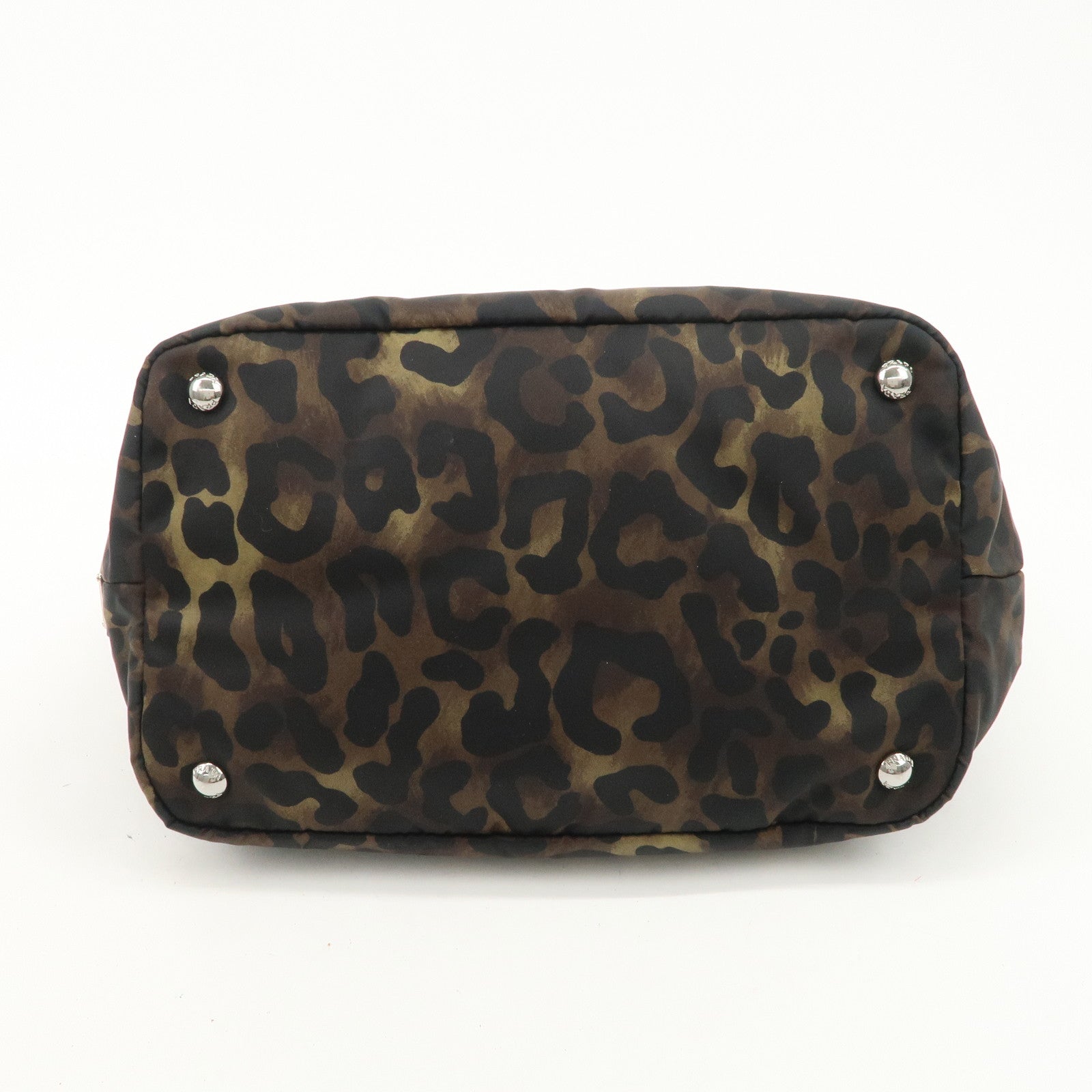 PRADA Logo Nylon 2Way Hand Tote Shoulder Bag Leopard Black B1959V