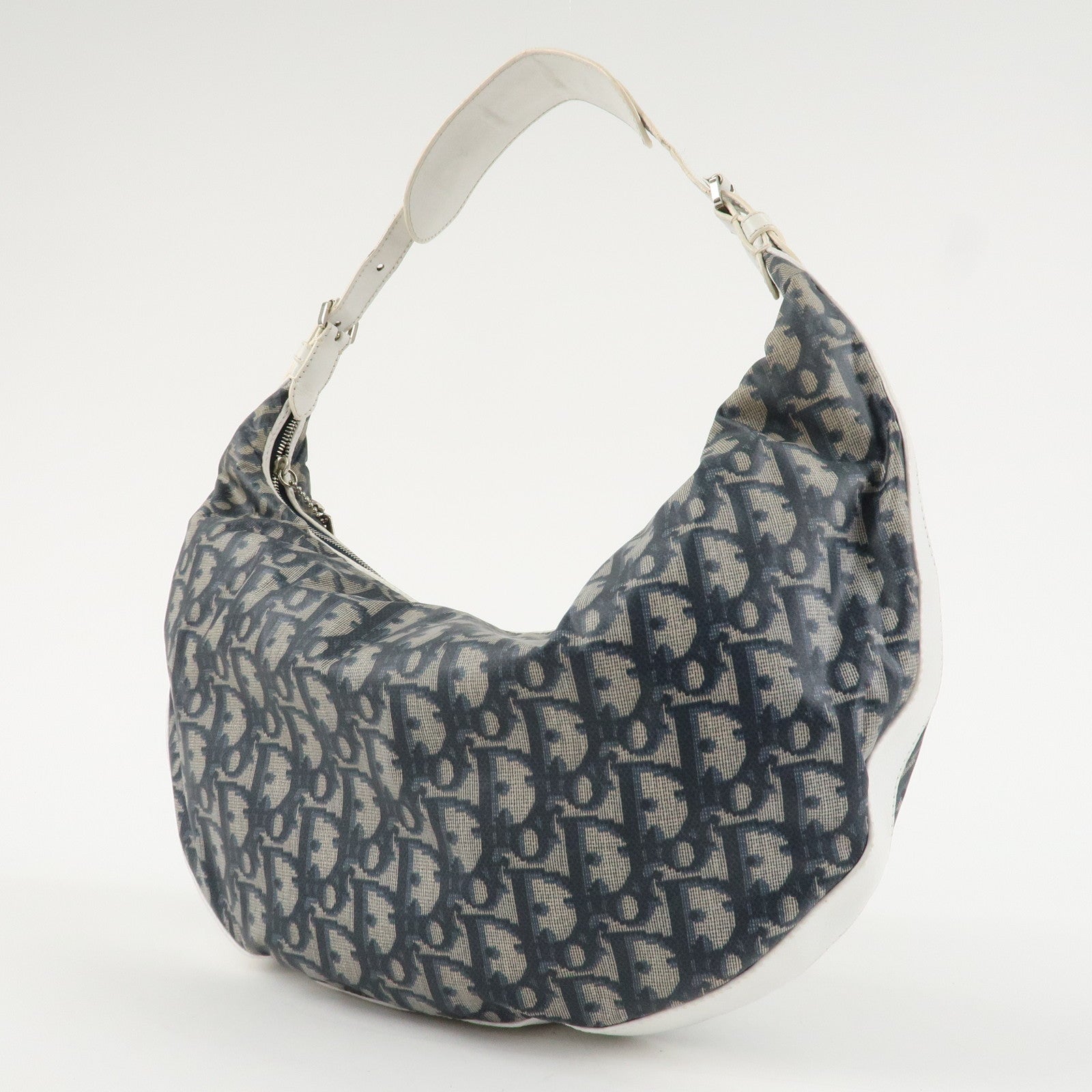 Christian Dior Trotter PVC Leather Shoulder Bag Hand Bag Navy White Used