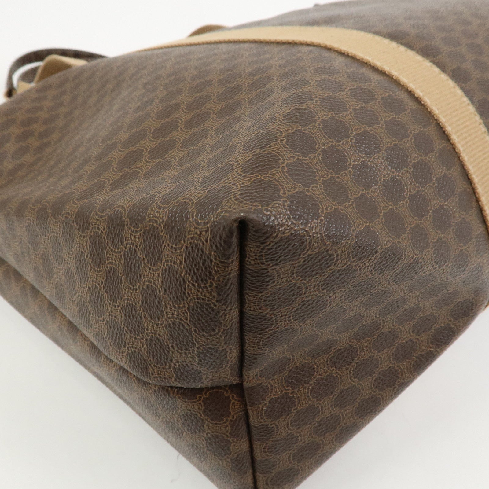 CELINE Macadam PVC Canvas Leather Boston Bag Hand Bag Brown