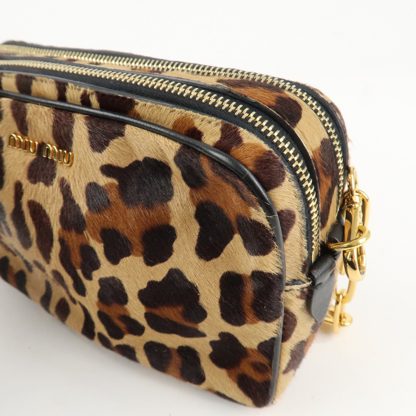MIU MIU Unborn Calf Leather Shoulder Bag Beige Brown Used