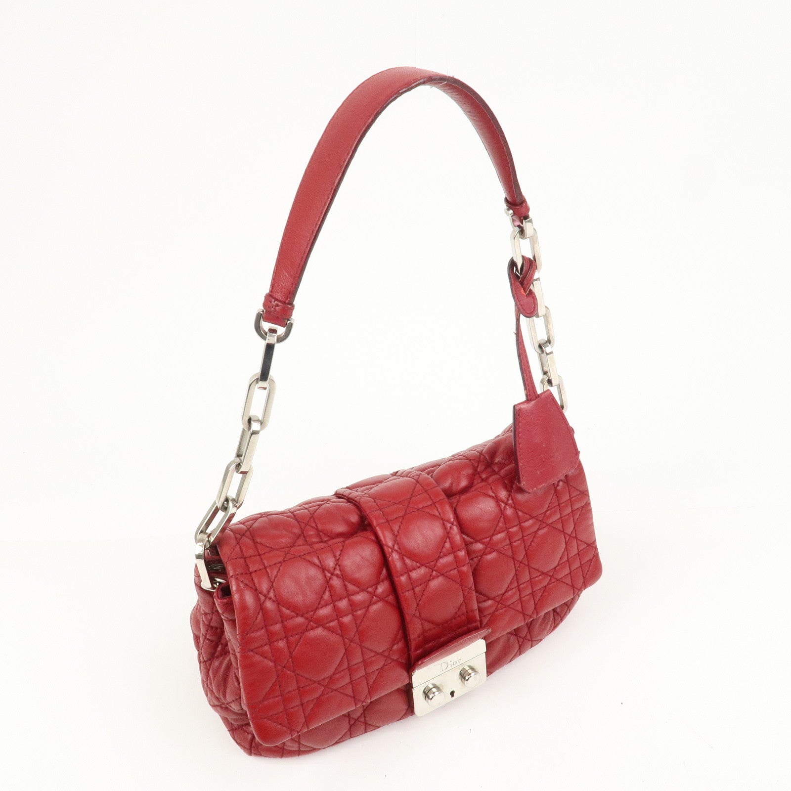 Christian Dior Canage Leather Chain Shoulder Bag Hand Bag Red