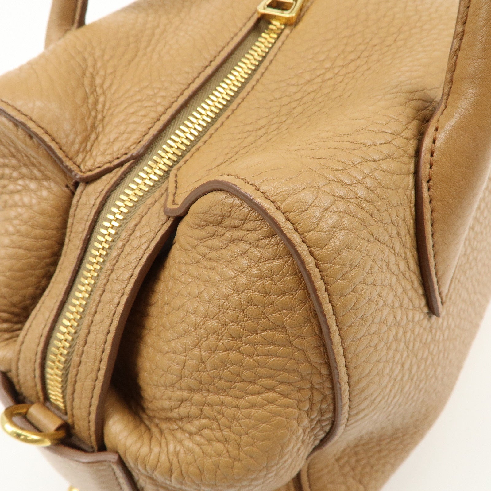 PRADA Triangle Logo Leather 2Way Bag Boston Bag Hand Bag Brown 1BB031 Used