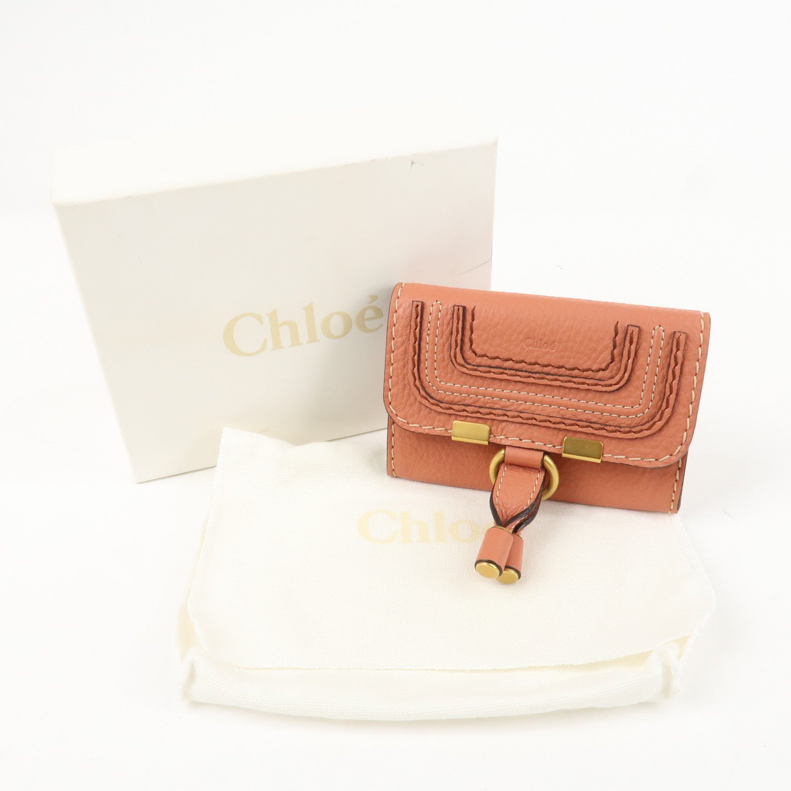 Chloe Leather Marcy Bi-fold Coin Case Card Case Orange Gold Hardware Used