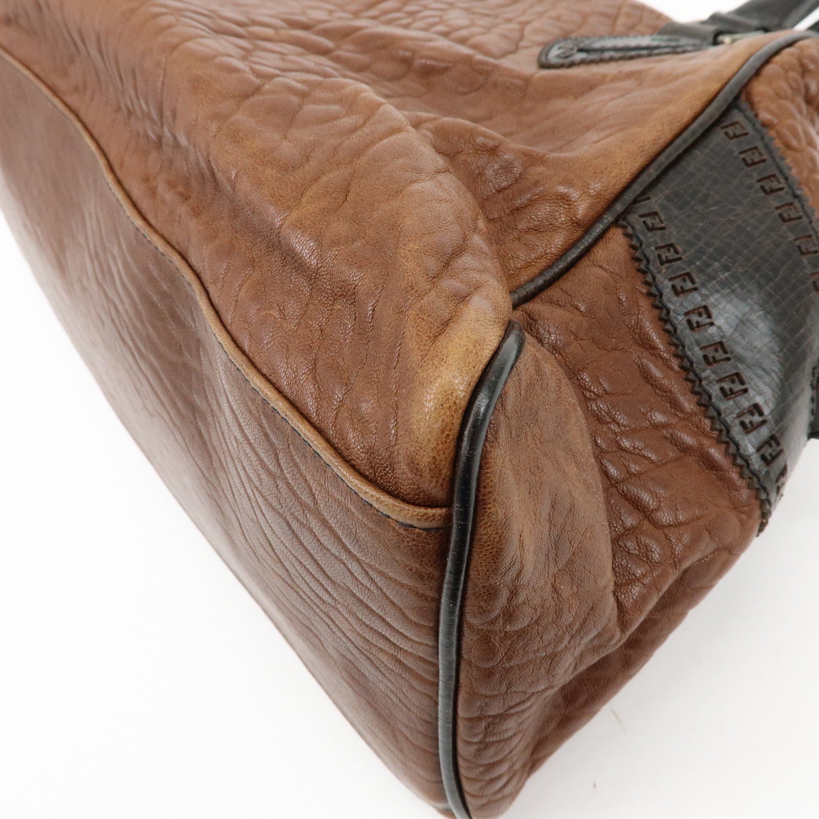 FENDI Ethnico Leather Tote Bag Shoulder Bag Hand Bag Brown 8BN162