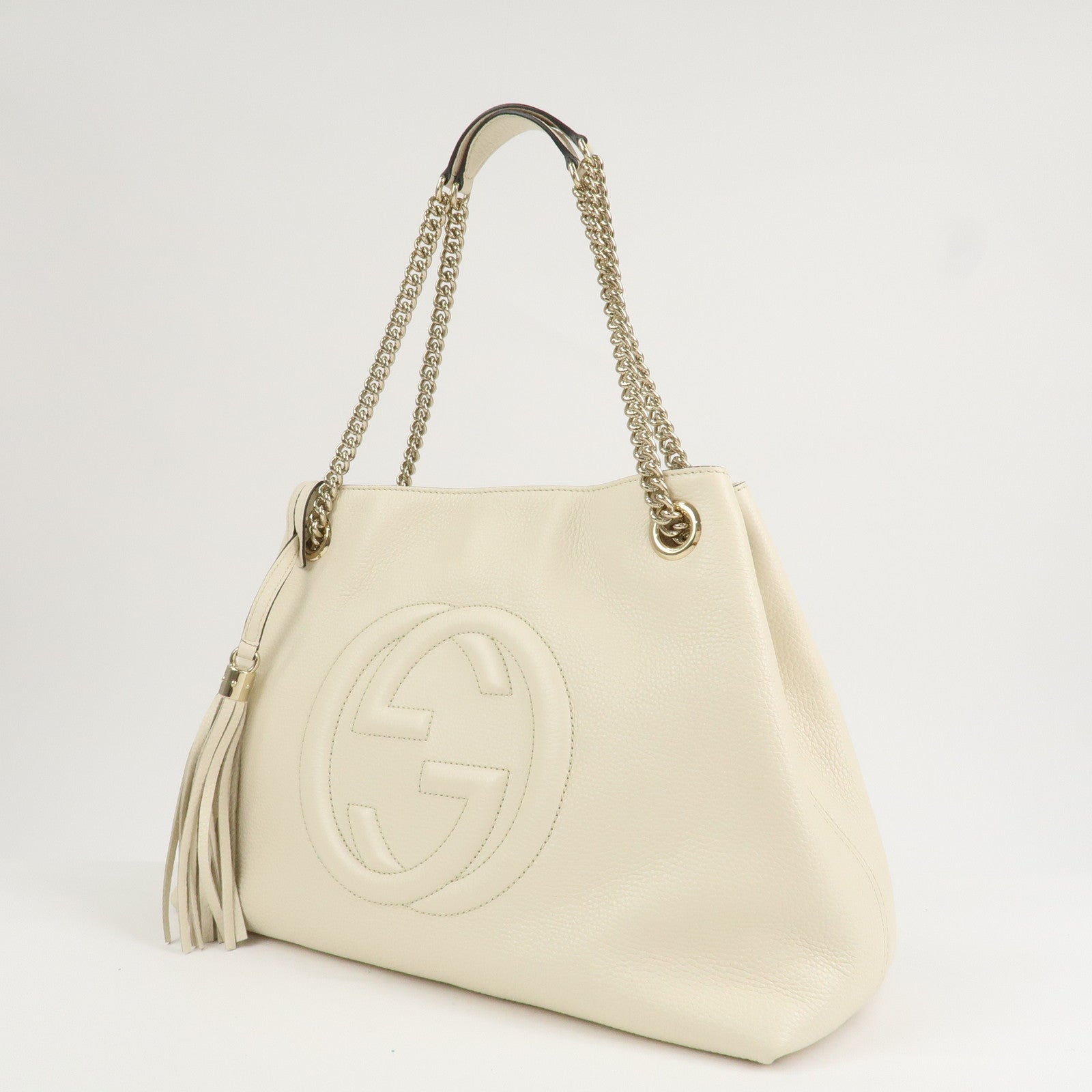 GUCCI SOHO Interlocking G Leather Chain Shoulder Bag White 536196