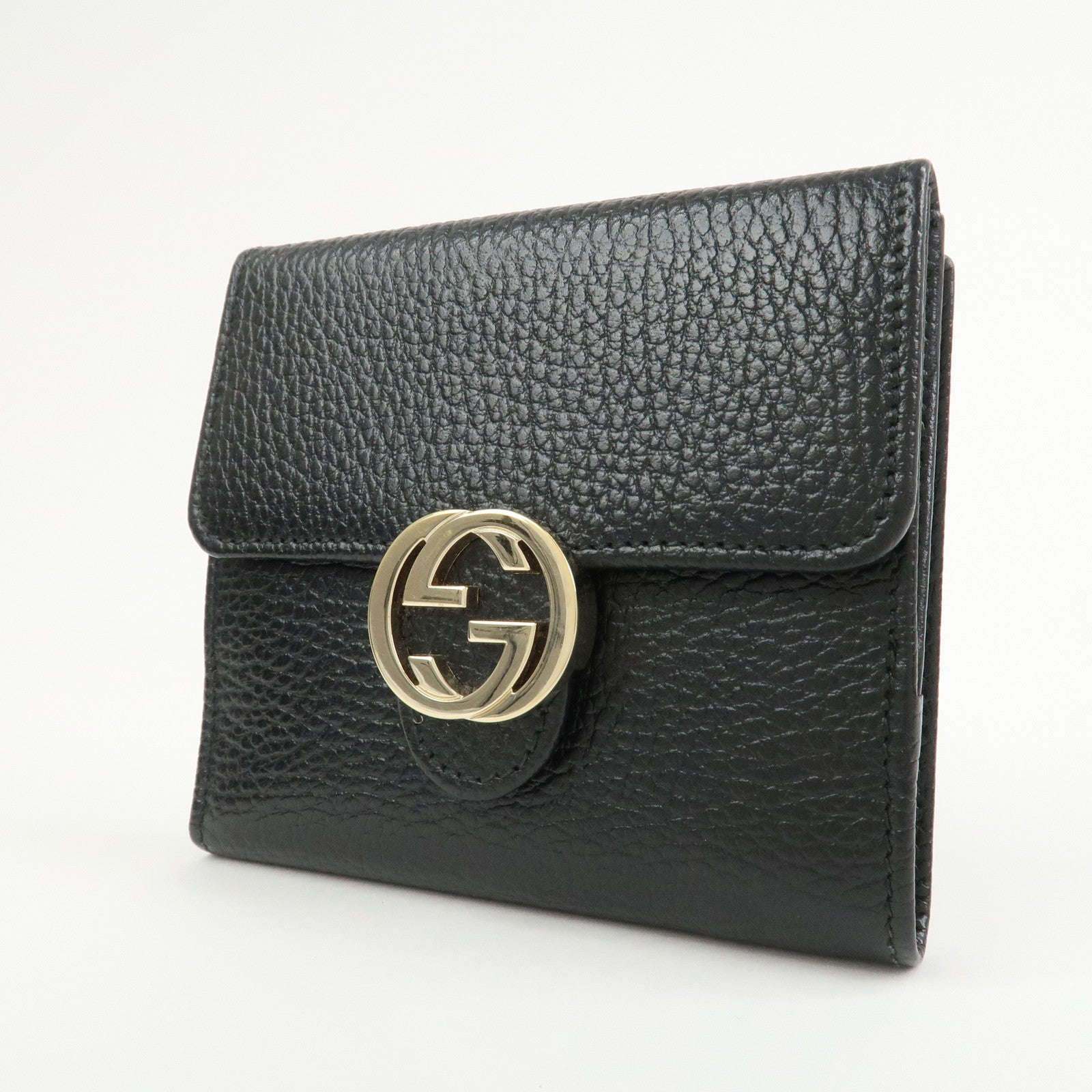 GUCCI Interlocking G Leather Bi-fold Compact Wallet Black 615525