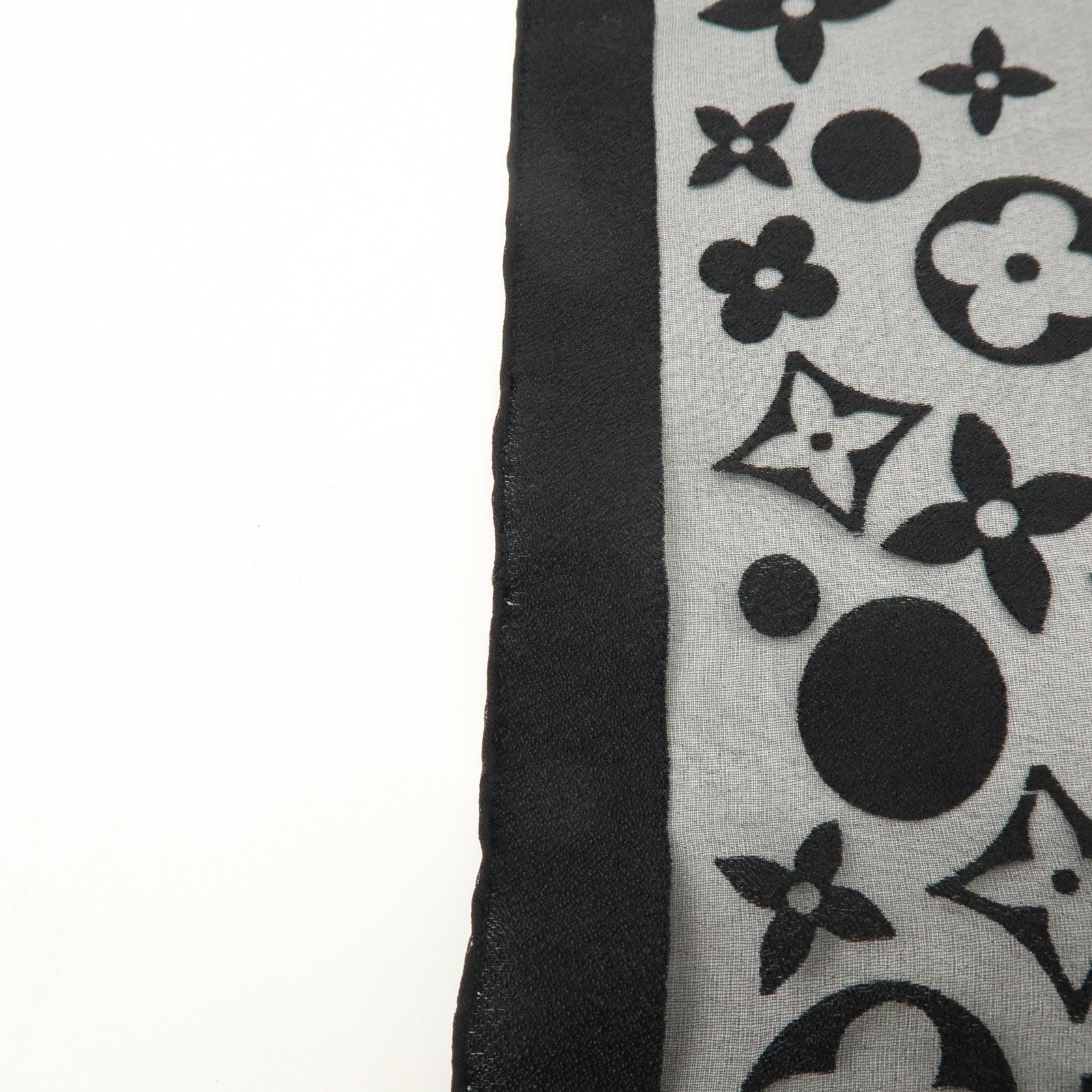 Louis Vuitton Monogram Silk 100% Sheer Scarf Shawl Black
