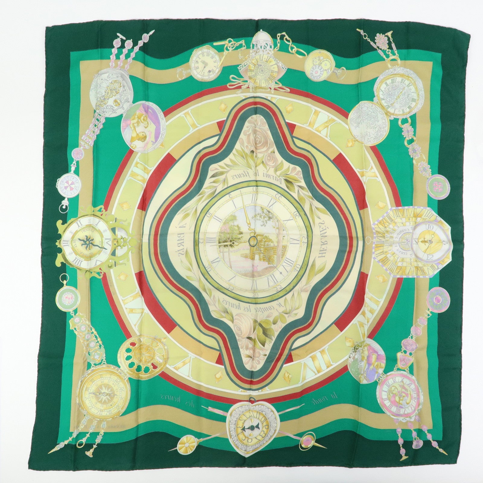 HERMES Carre 90 Set of 2 Silk 100% Scarf Navy Green