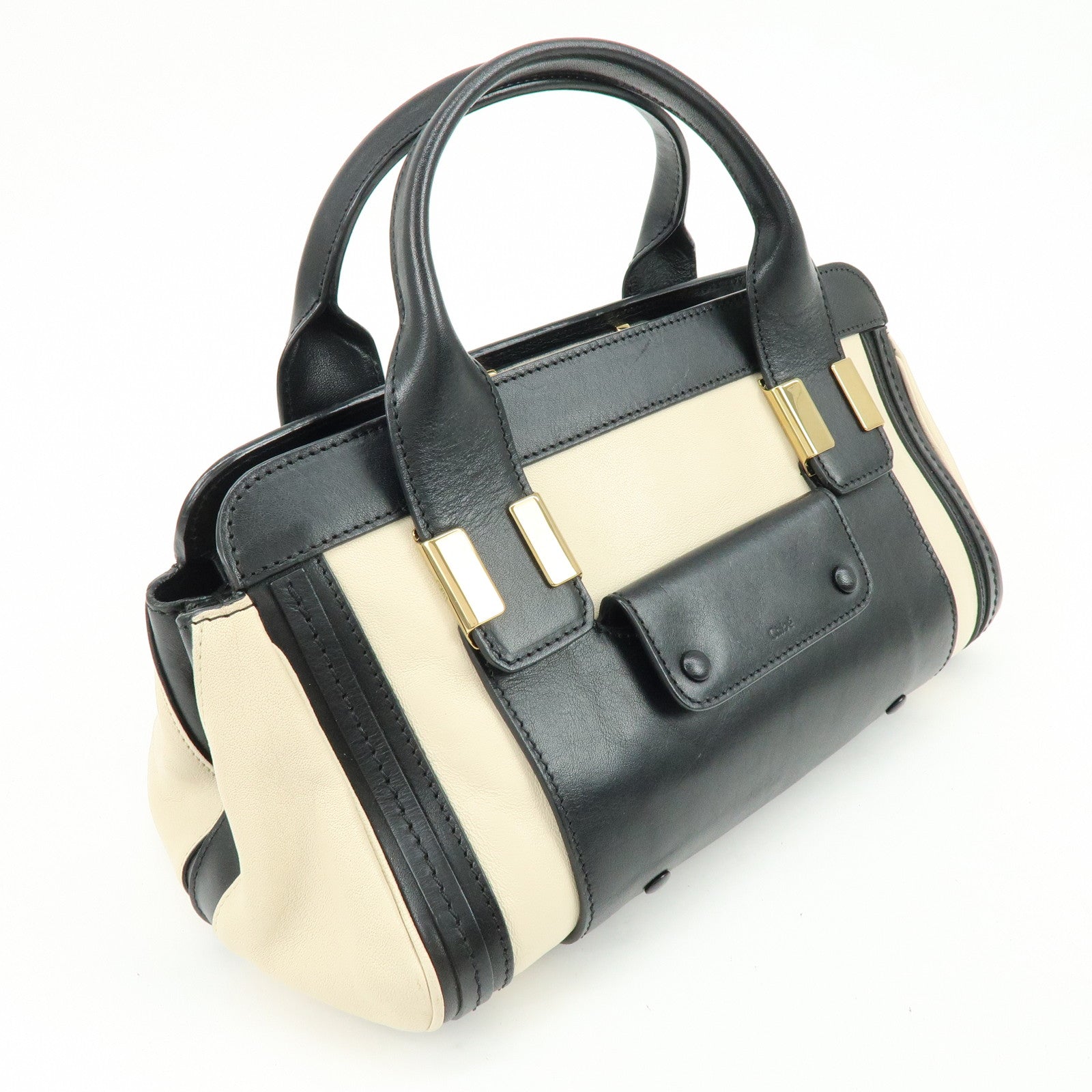 Chloe Alice Leather 2Way Bag Hand Bag Shoulder Bag Ivory Black