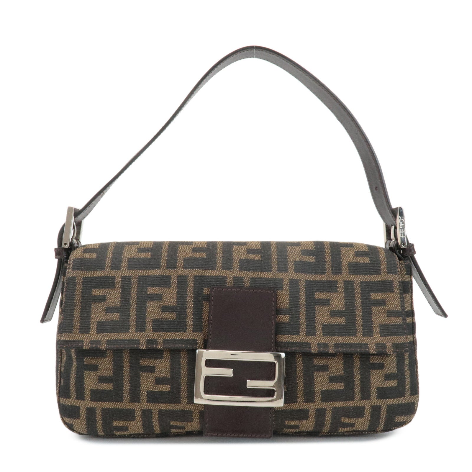 FENDI Zucca Mamma Baguette Canvas Shoulder Bag 26424 Brown Black Used