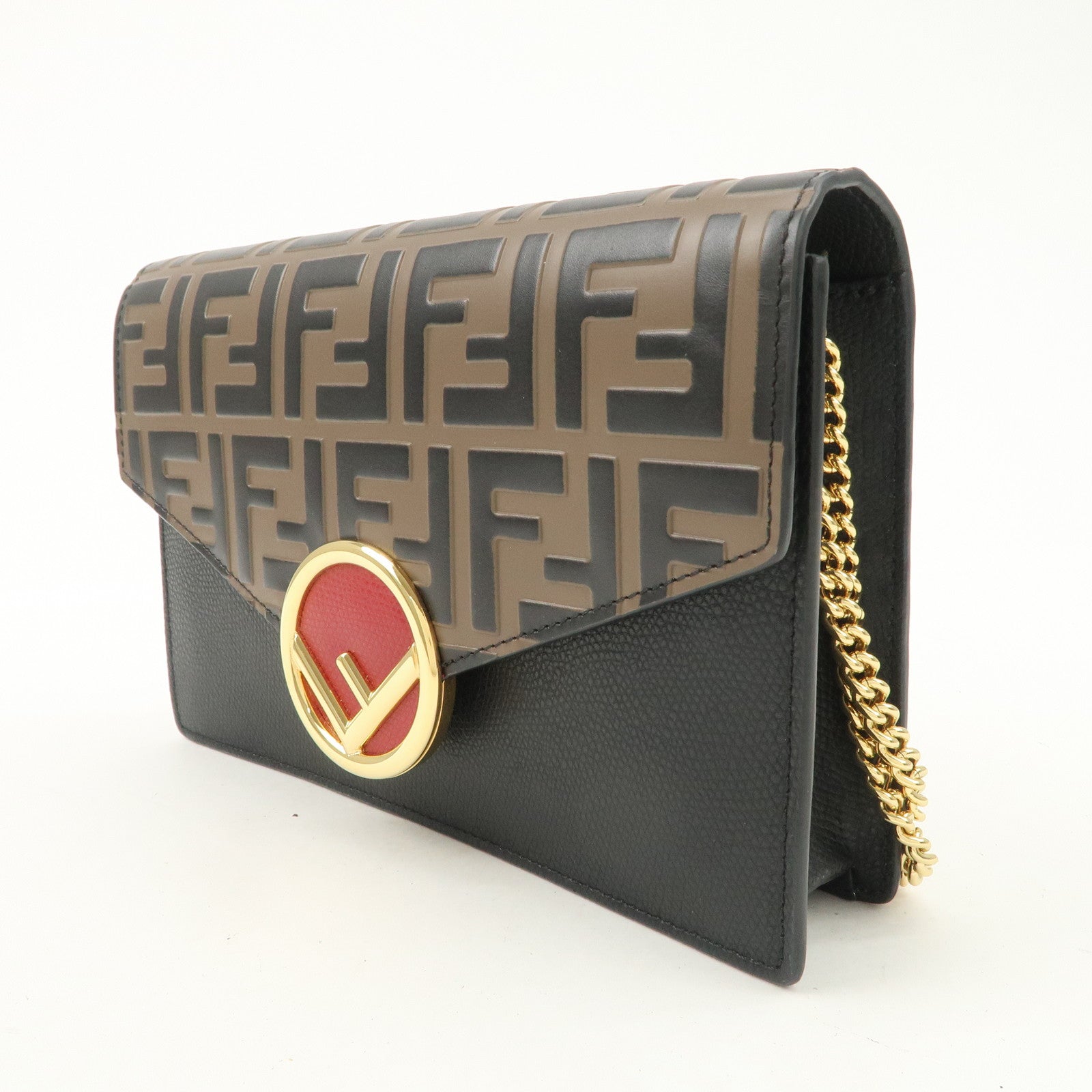 FENDI F is FENDI Leather Chain Shoulder Bag Black Brown 8BS006 Used