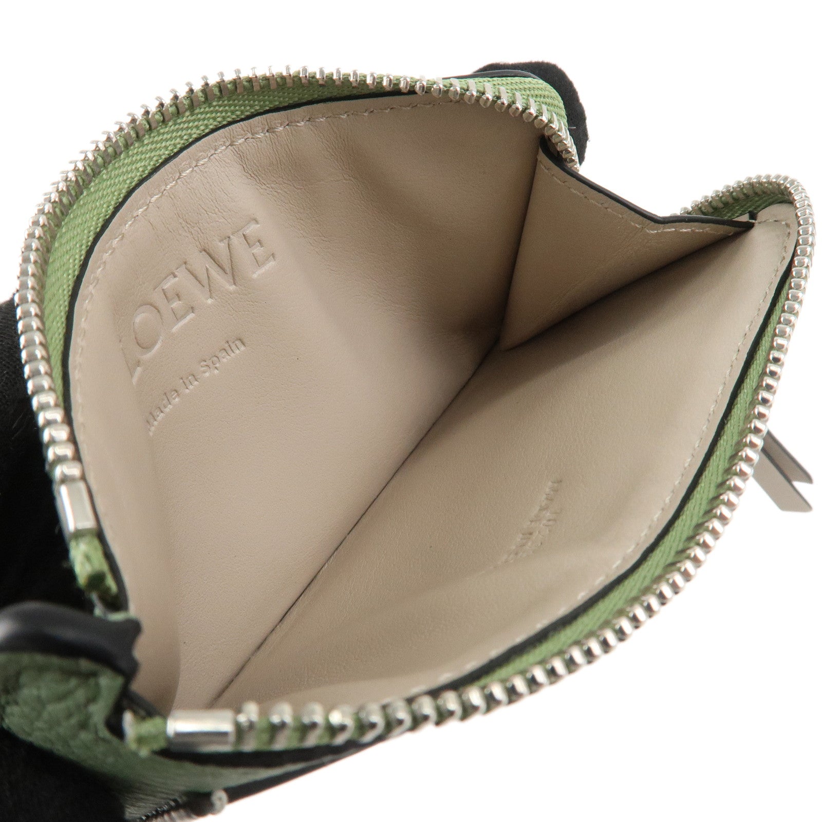 LOEWE Fragment Soft Grained Calf Coin Case Card Case Light Green Brown Used