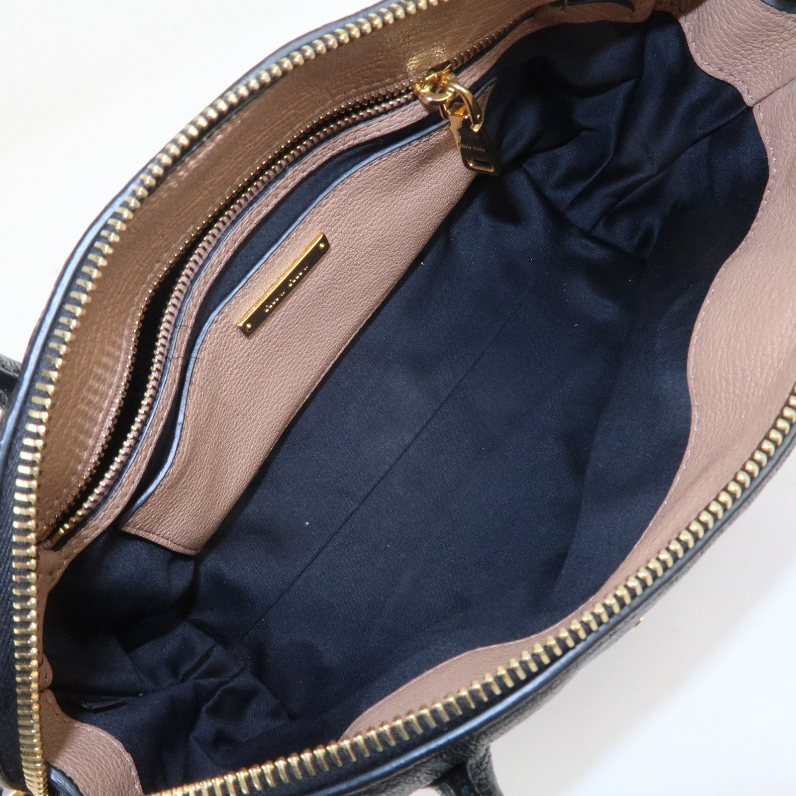 MIU MIU MADRAS Leather 2Way Bag Hand Bag Shoulder Bag Black
