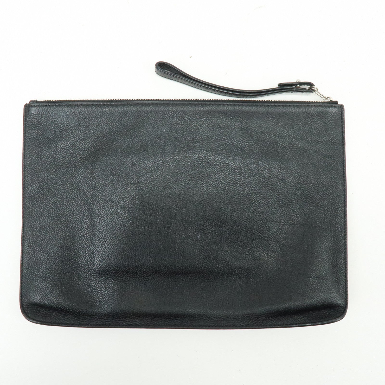 BALENCIAGA Leather Clutch Bag Flat Bag Black