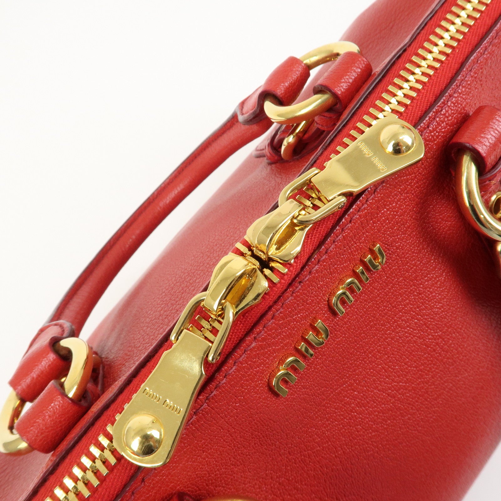 MIU MIU Logo Leather 2Way Bag Hand Bag Shoulder Bag Red RL0060