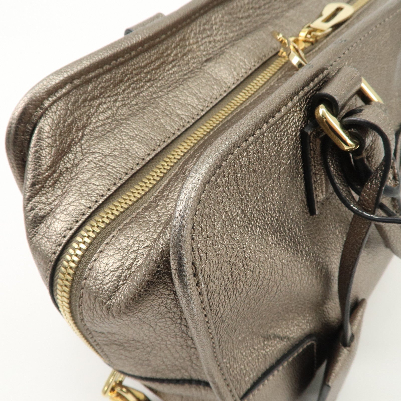 LOEWE Anagram Amazona 28 Leather Hand Bag Gold Used