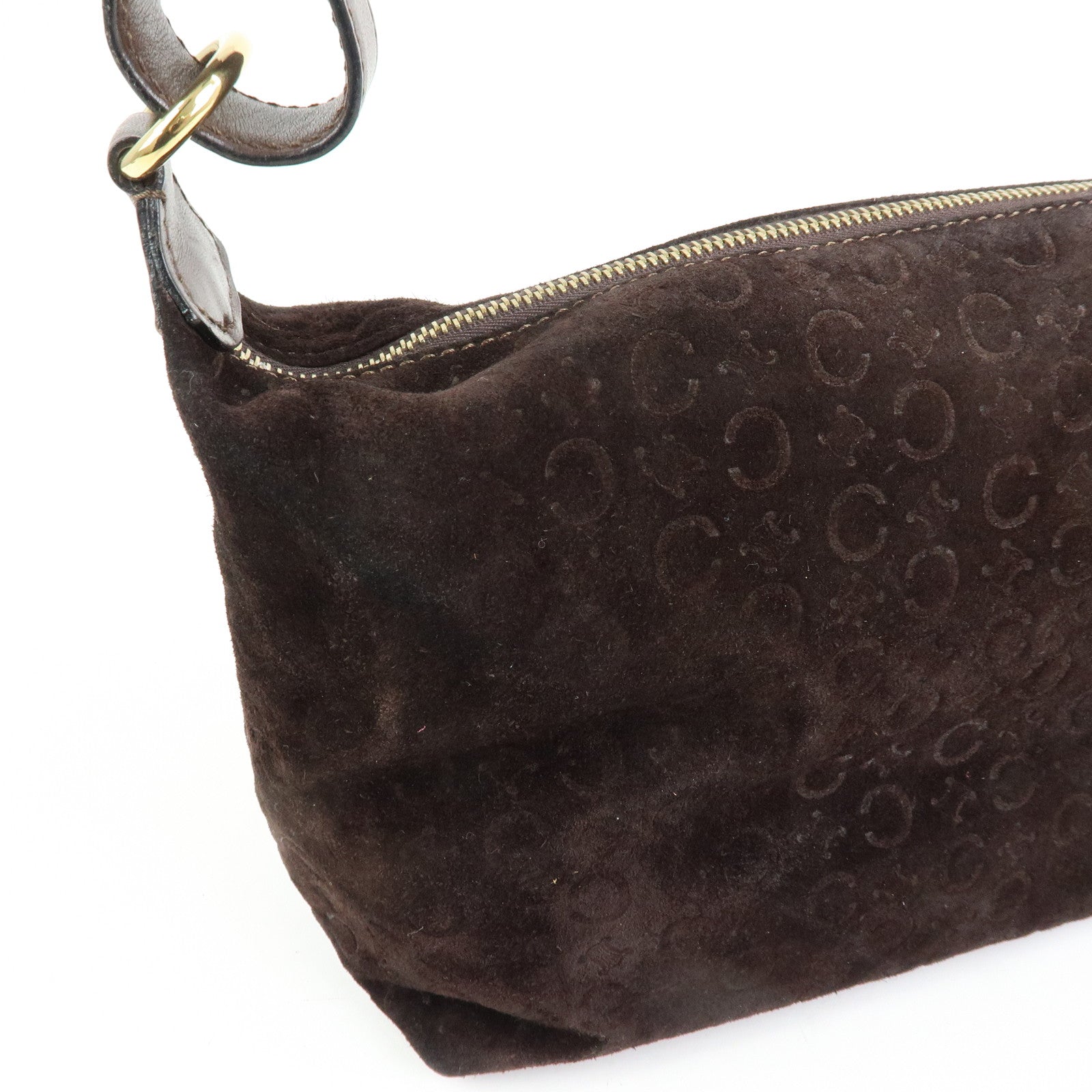 CELINE C Macadam Suede Leather Shoulder Bag Hand Bag Dark Brown