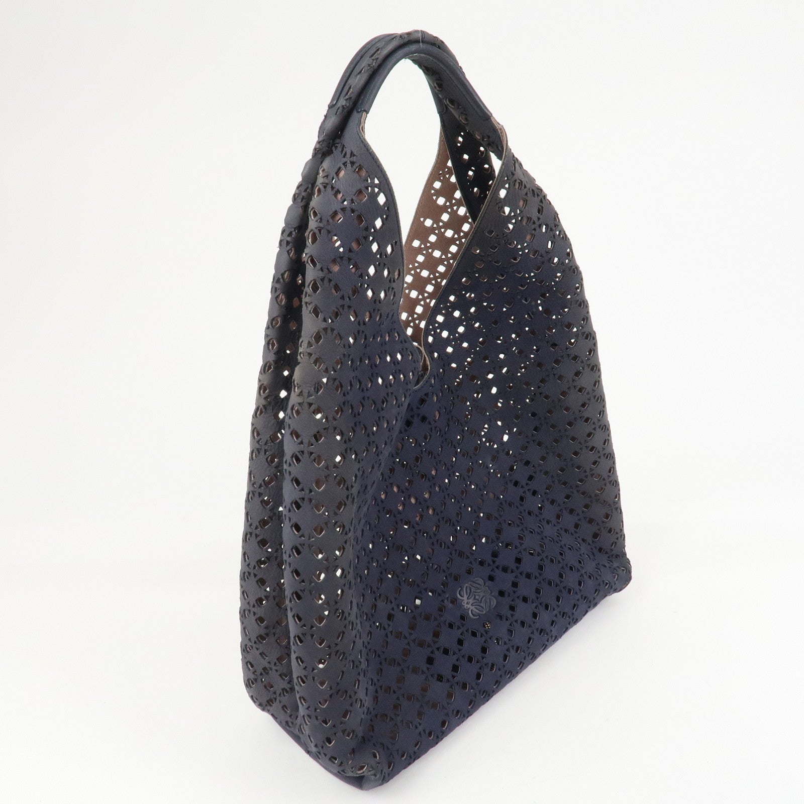 LOEWE Anagram Logo Leather Shoulder Bag Hand Bag Navy
