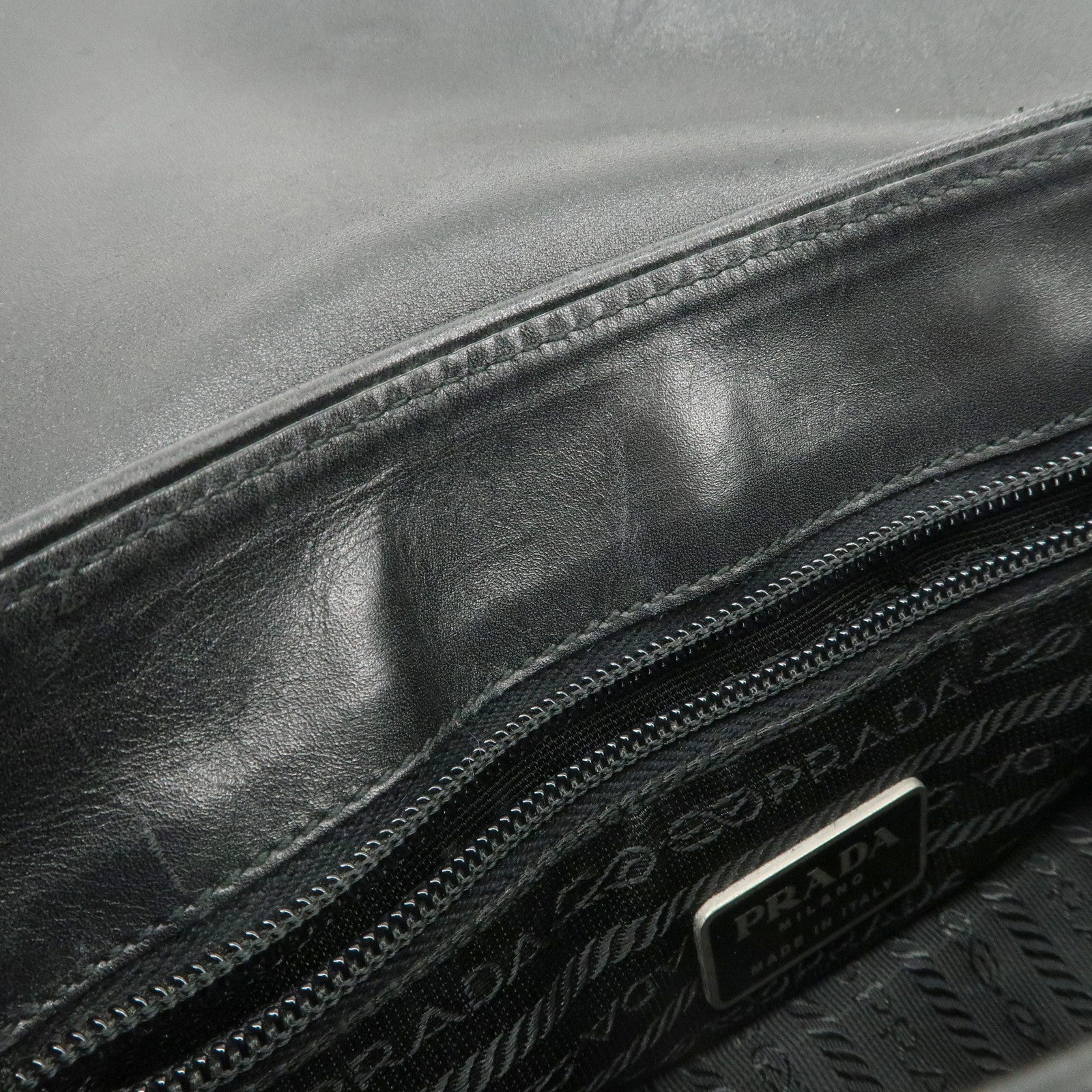 PRADA Leather Shoulder Bag Hand Bag Black