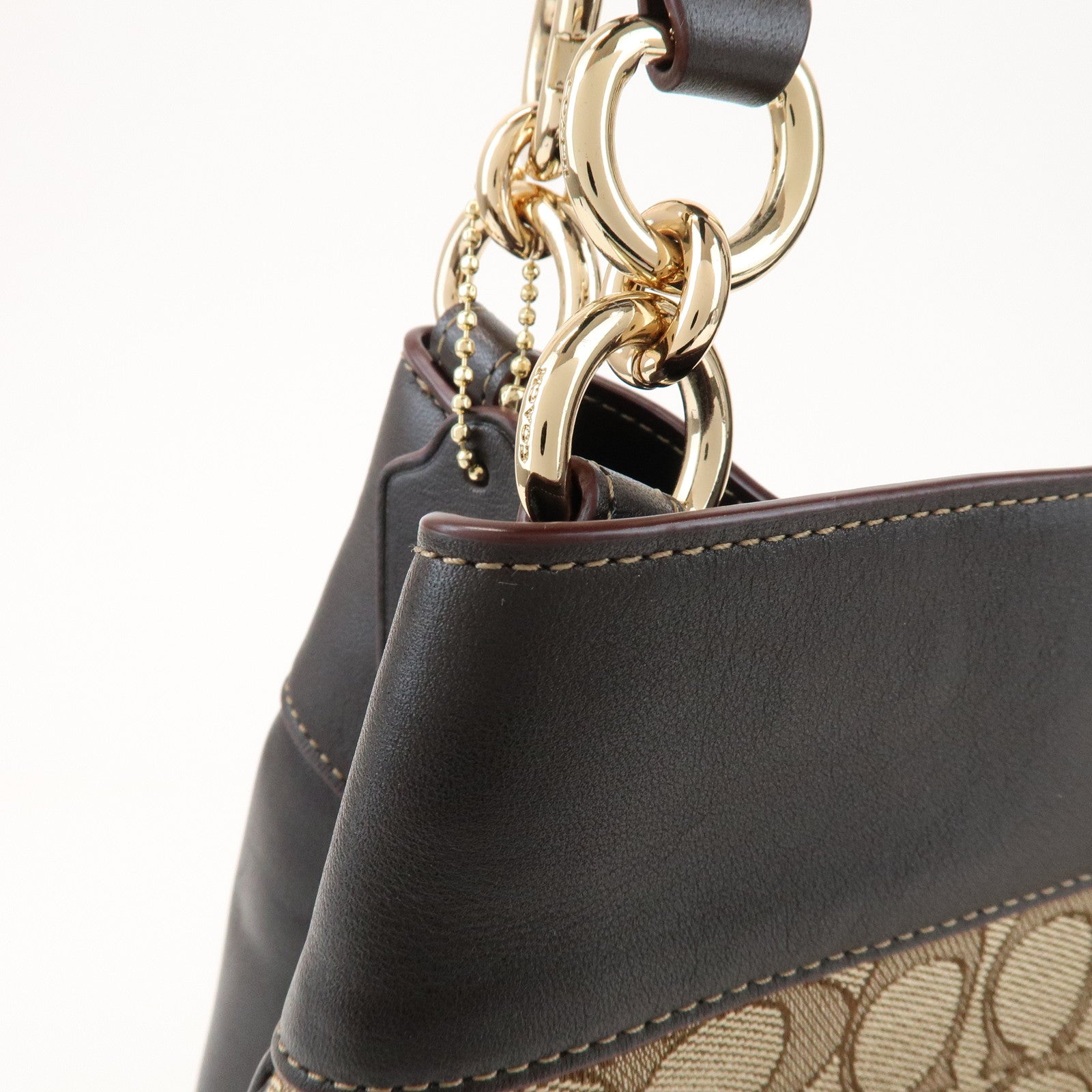 COACH Signature Logo Canvas Leather Shoulder Bag Hand Bag Brown